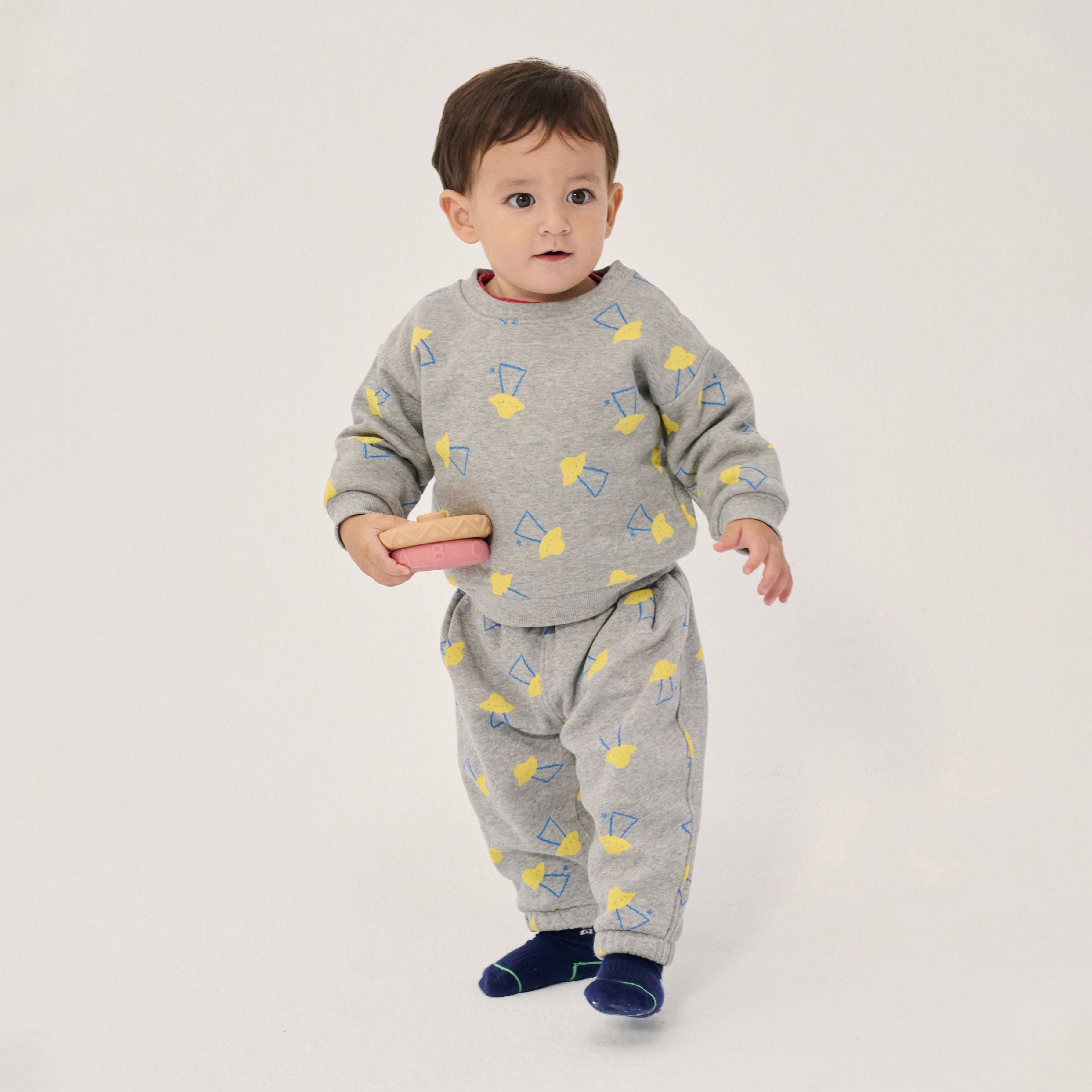 Baby Boys & Girls Grey Printed Cotton Trousers