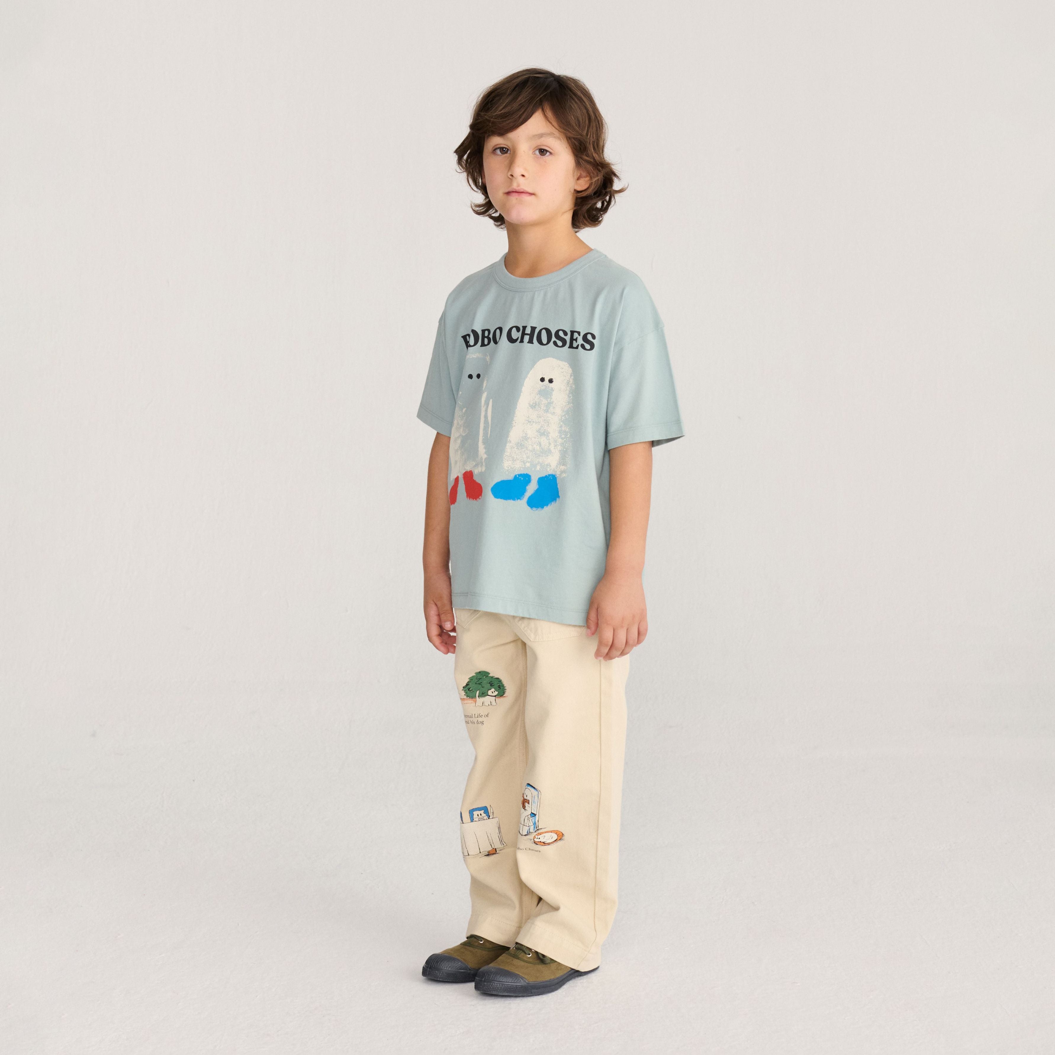 Boys & Girls White Printed Denim Trousers