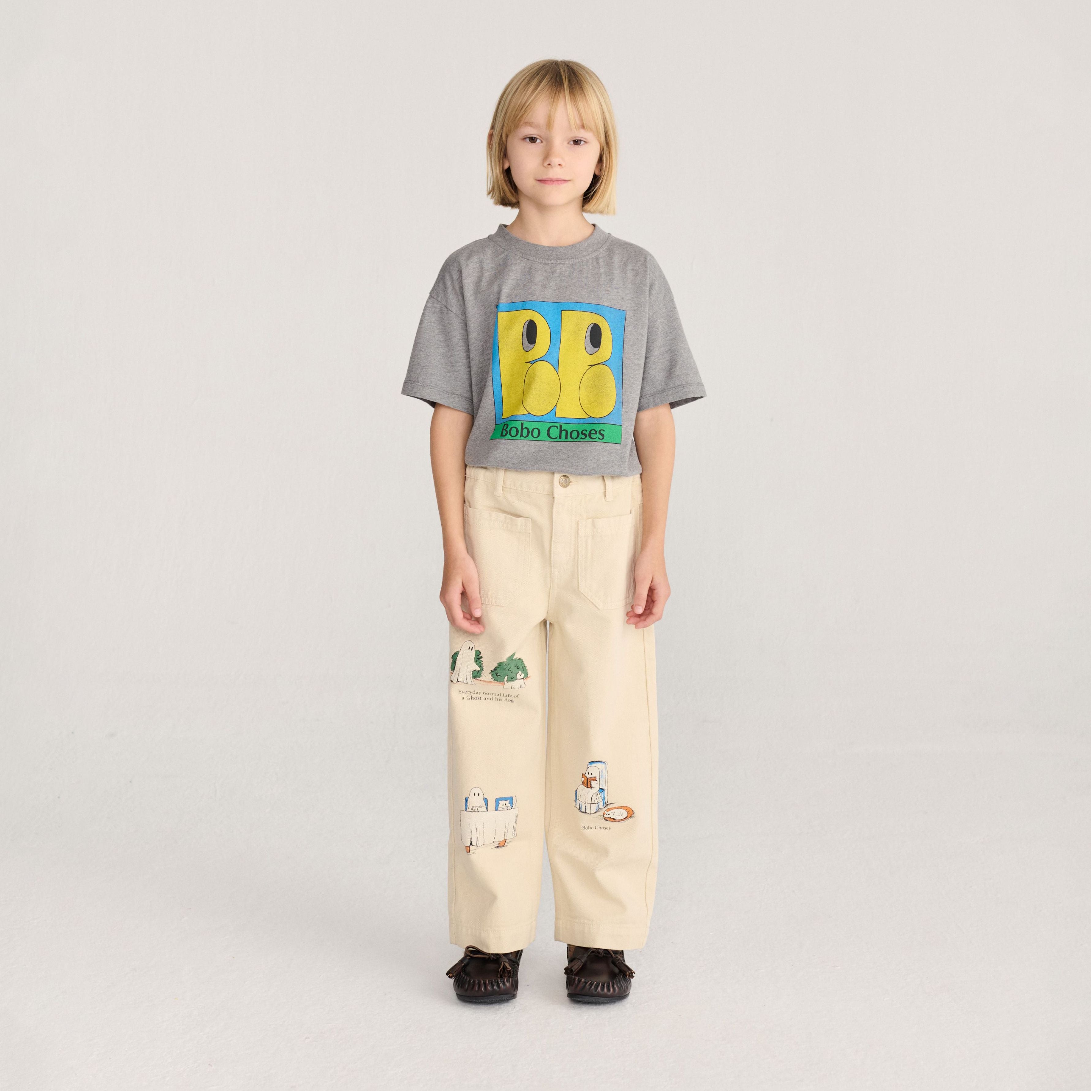 Boys & Girls White Printed Denim Trousers