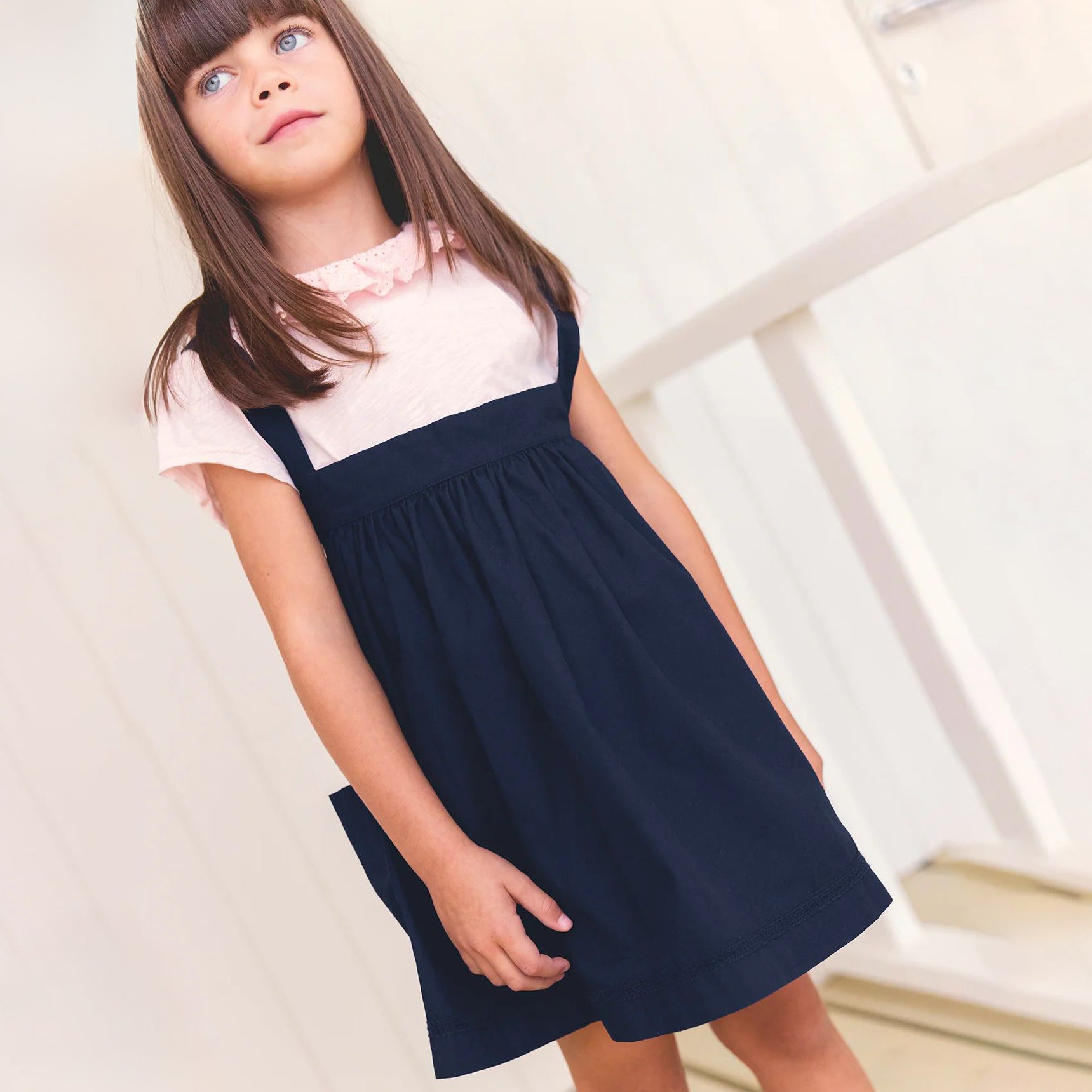 Girls Dark Blue Cotton Strap Dress