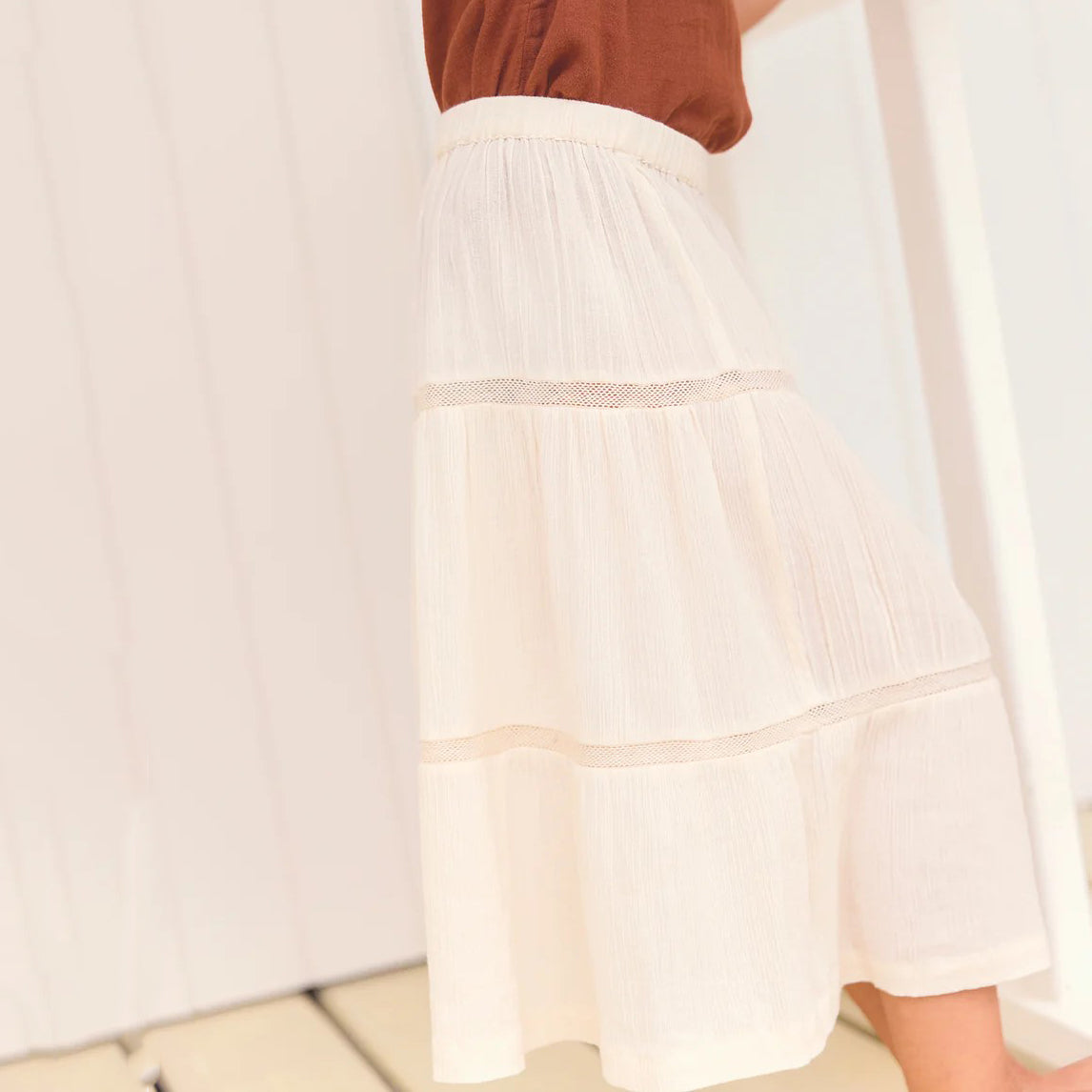 Girls Beige Cotton Skirt