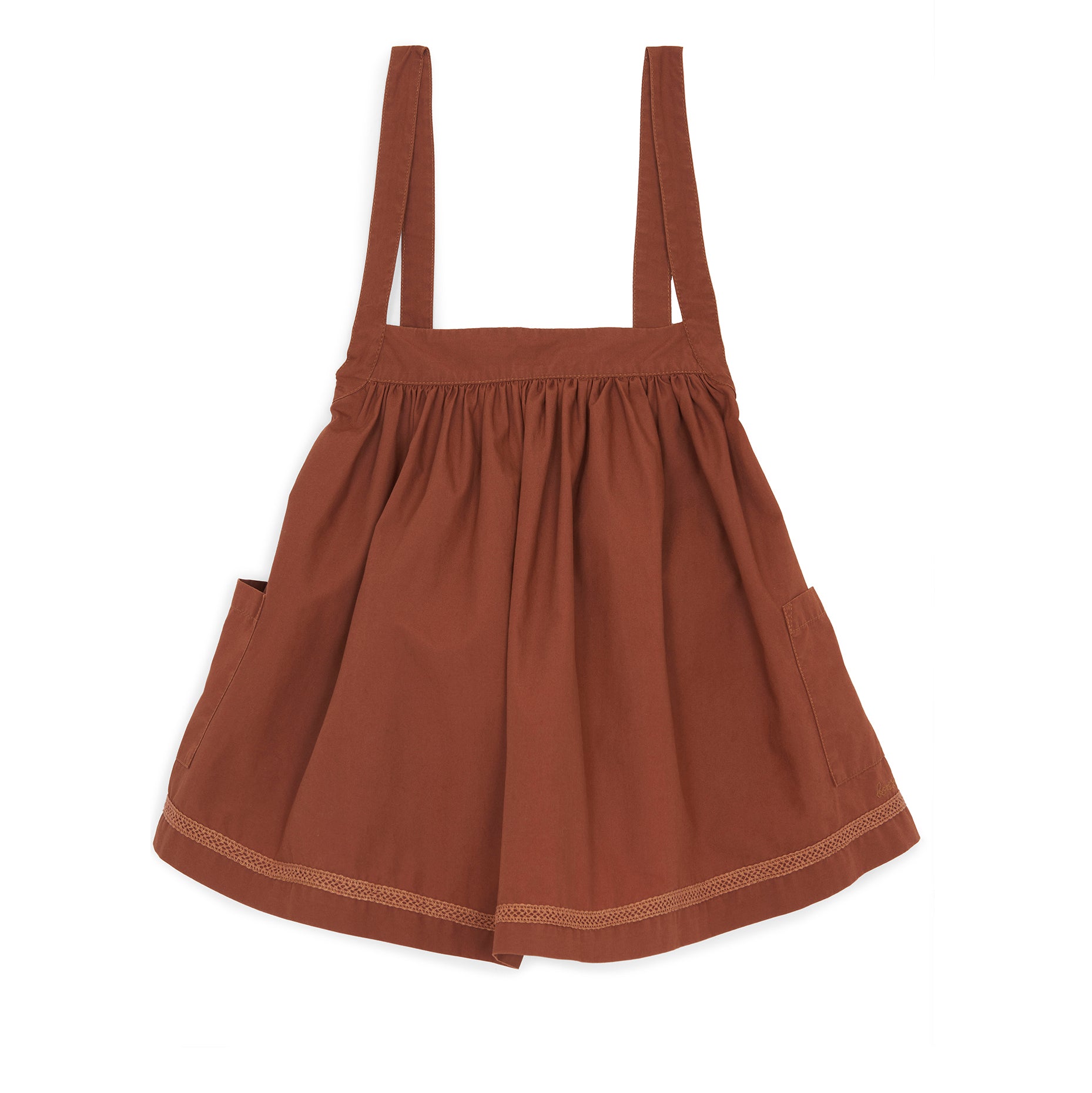 Girls Brown Cotton Strap Dress