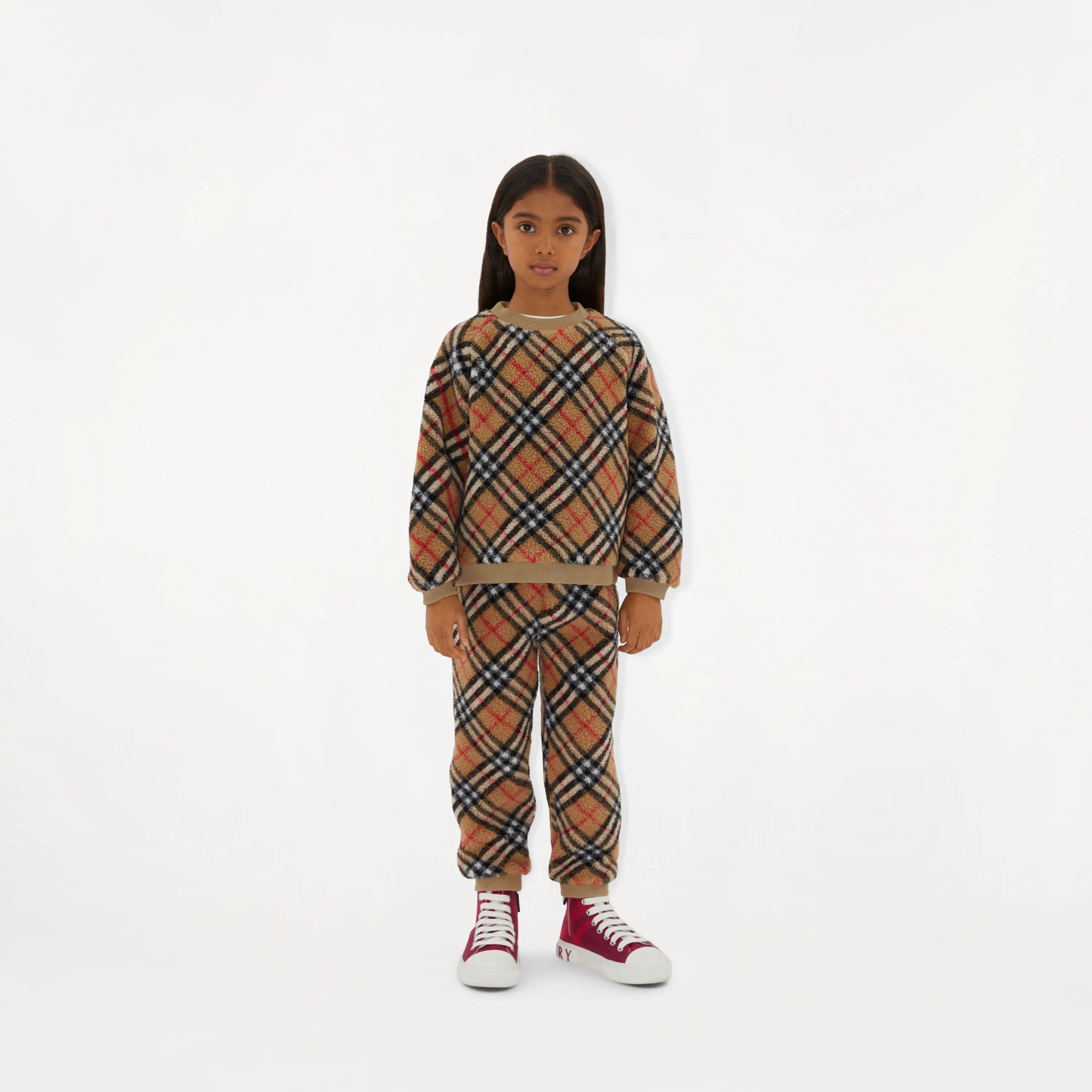 Kids Archive Check Fleece Joggers in Beige