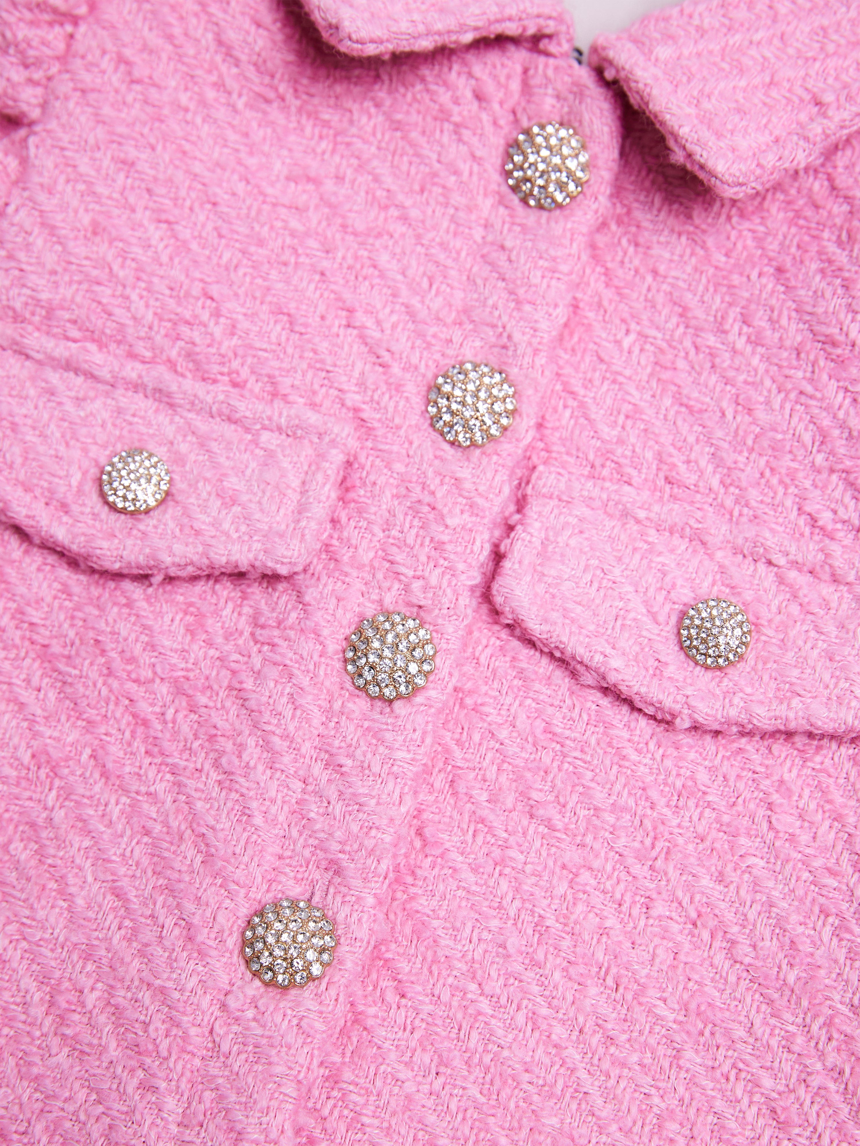 Girls Tweed Puff Sleeve Jacket in Pink