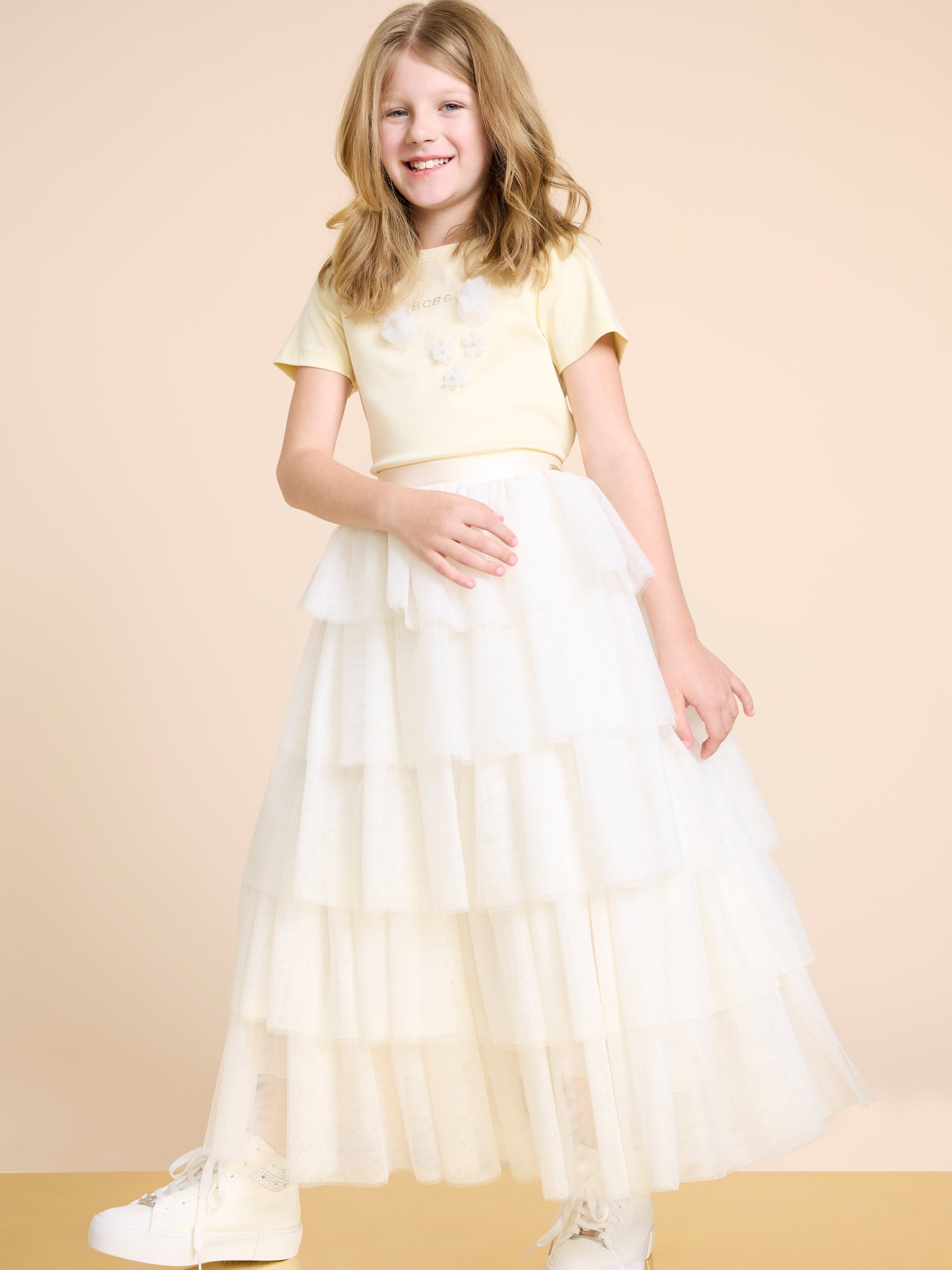 BCBG Girls Glitter Tulle Skirt in Ivory