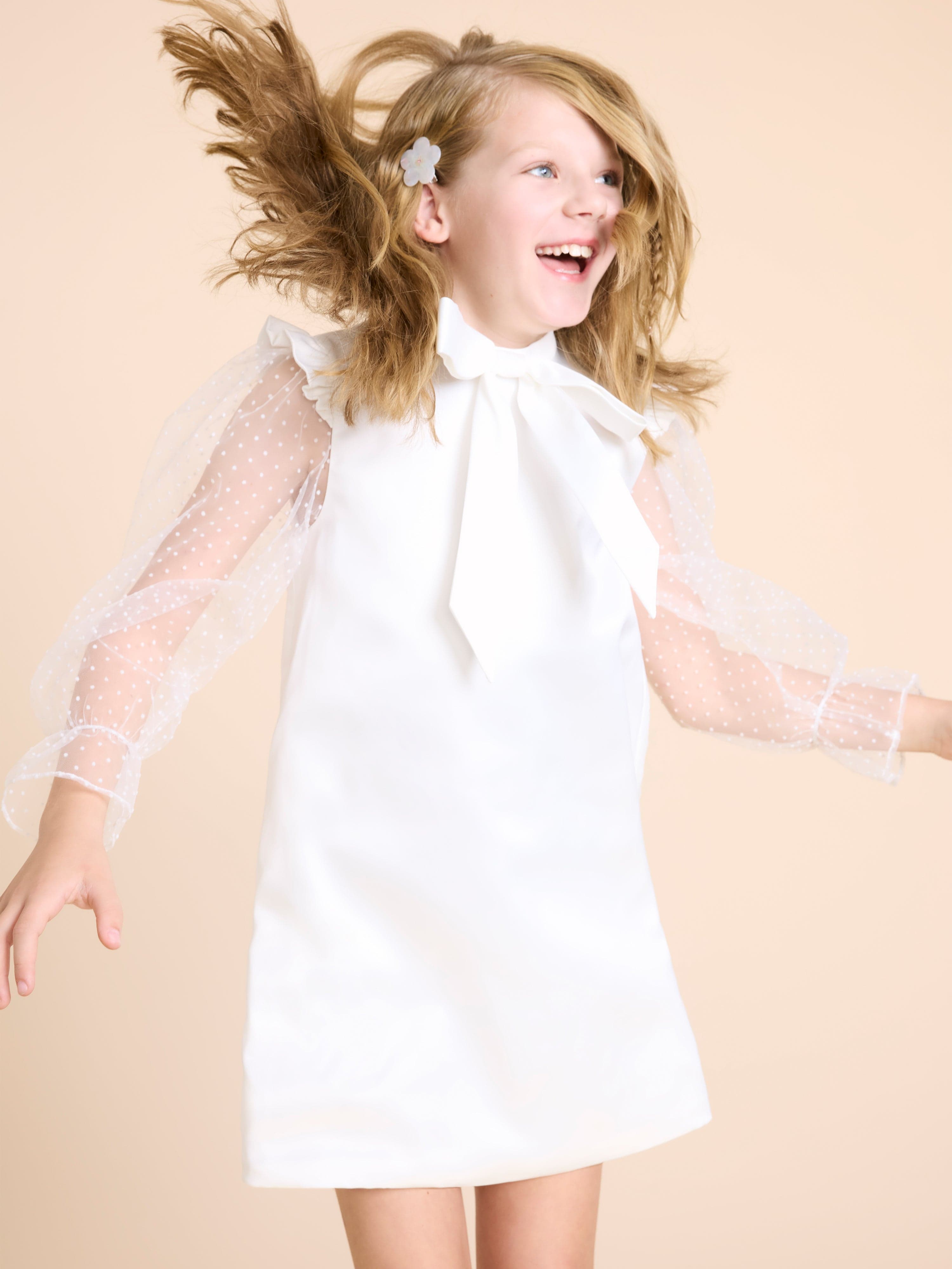 BCBG Girls Flocked Spot Sleeve Dress in White