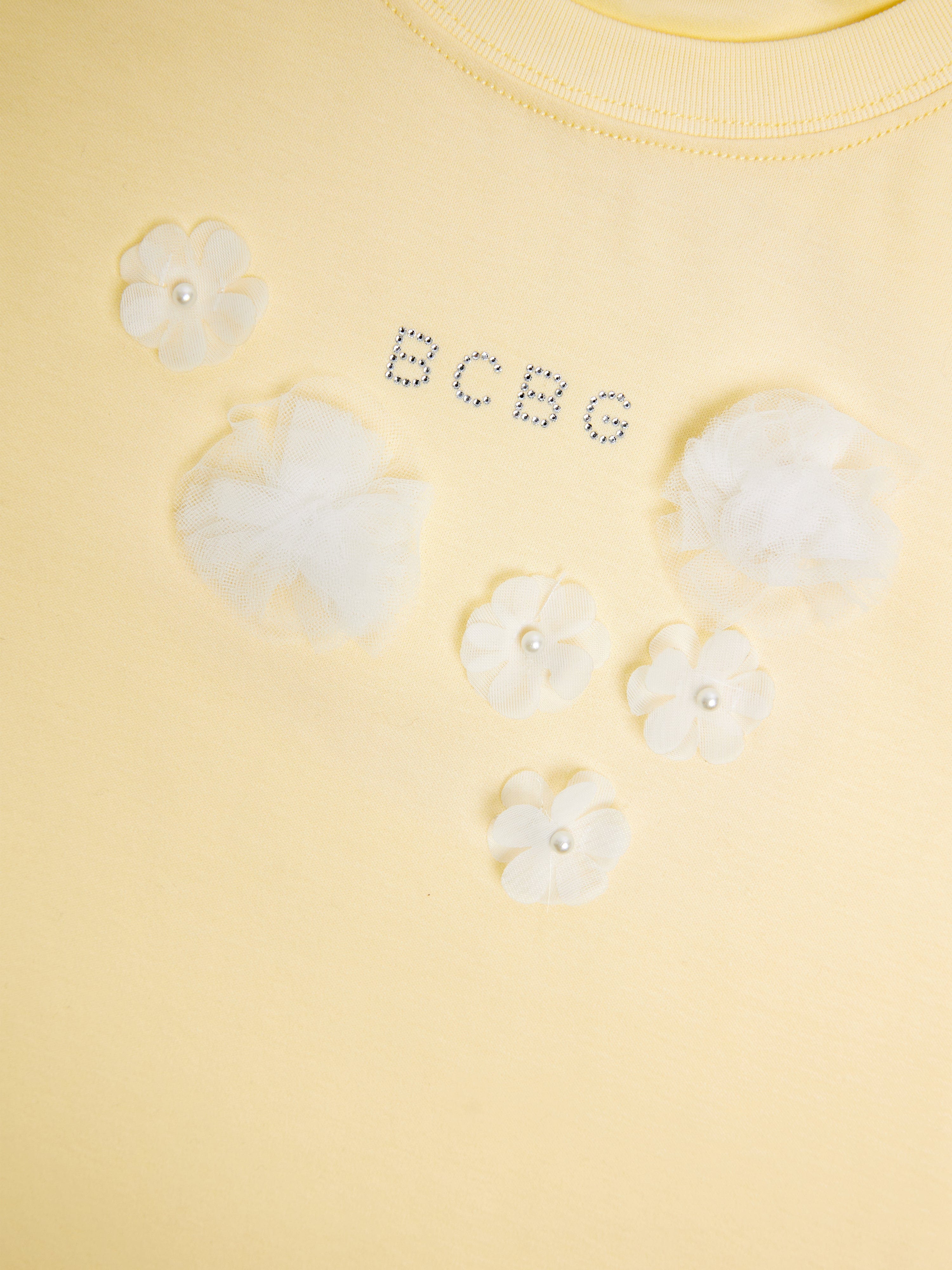 BCBG Girls Diamante Logo 3D Flowers T-Shirt in Yellow