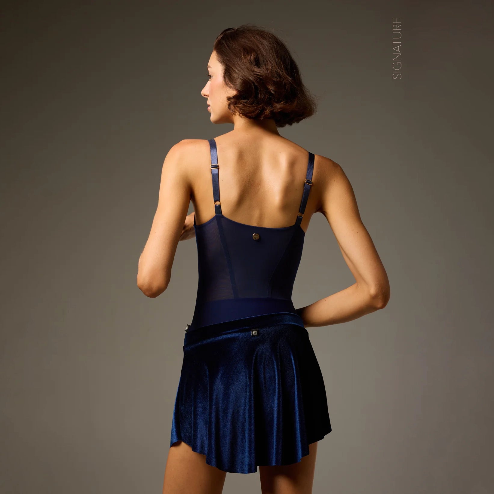Women Dark Blue Velvet Ballet Onesies(BELLA LEOTARD SIGNATURE/PRUSSIAN BLUE)