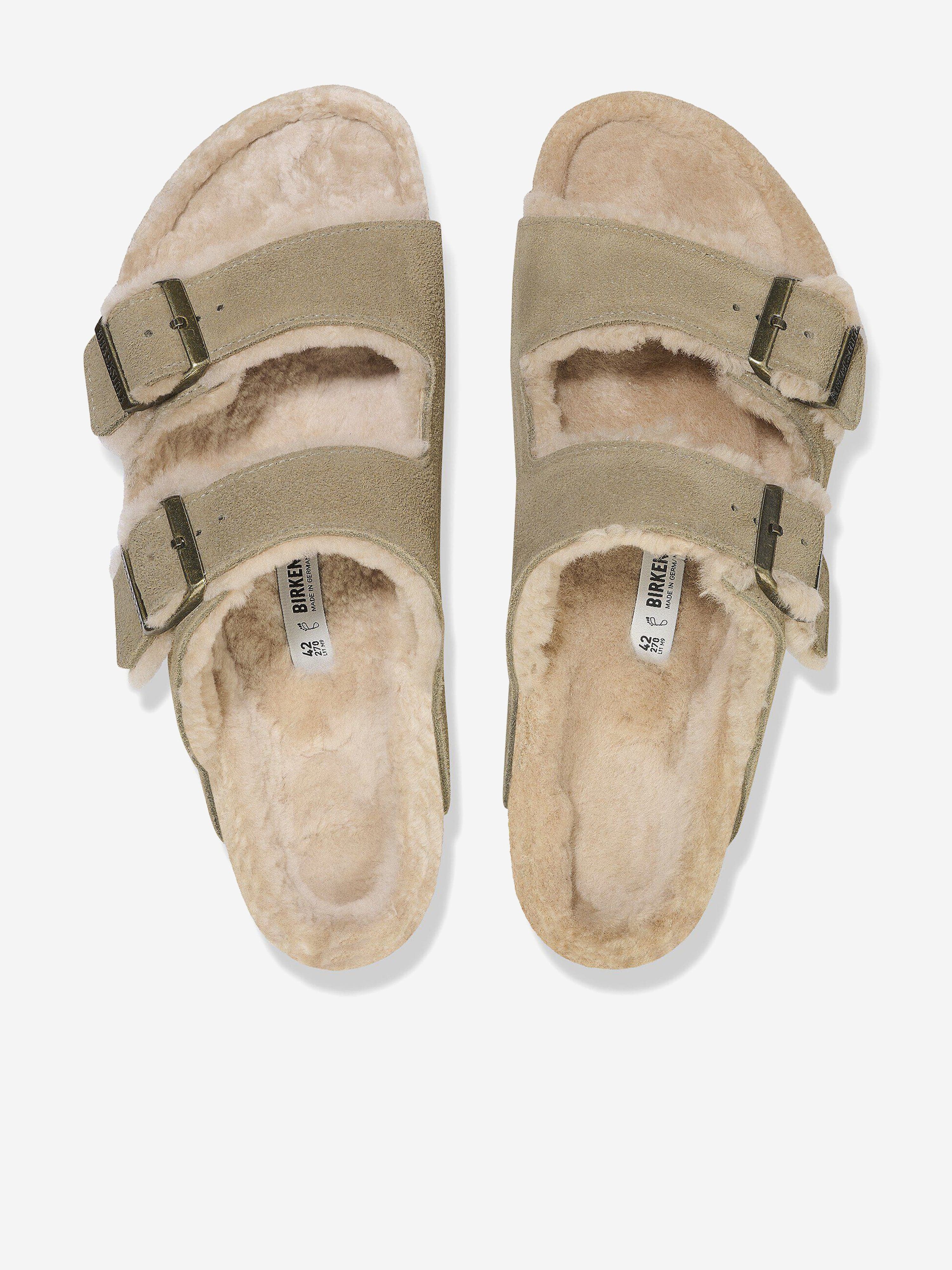BIRKENSTOCK Kids Arizona Shearling Suede Sandals in Beige