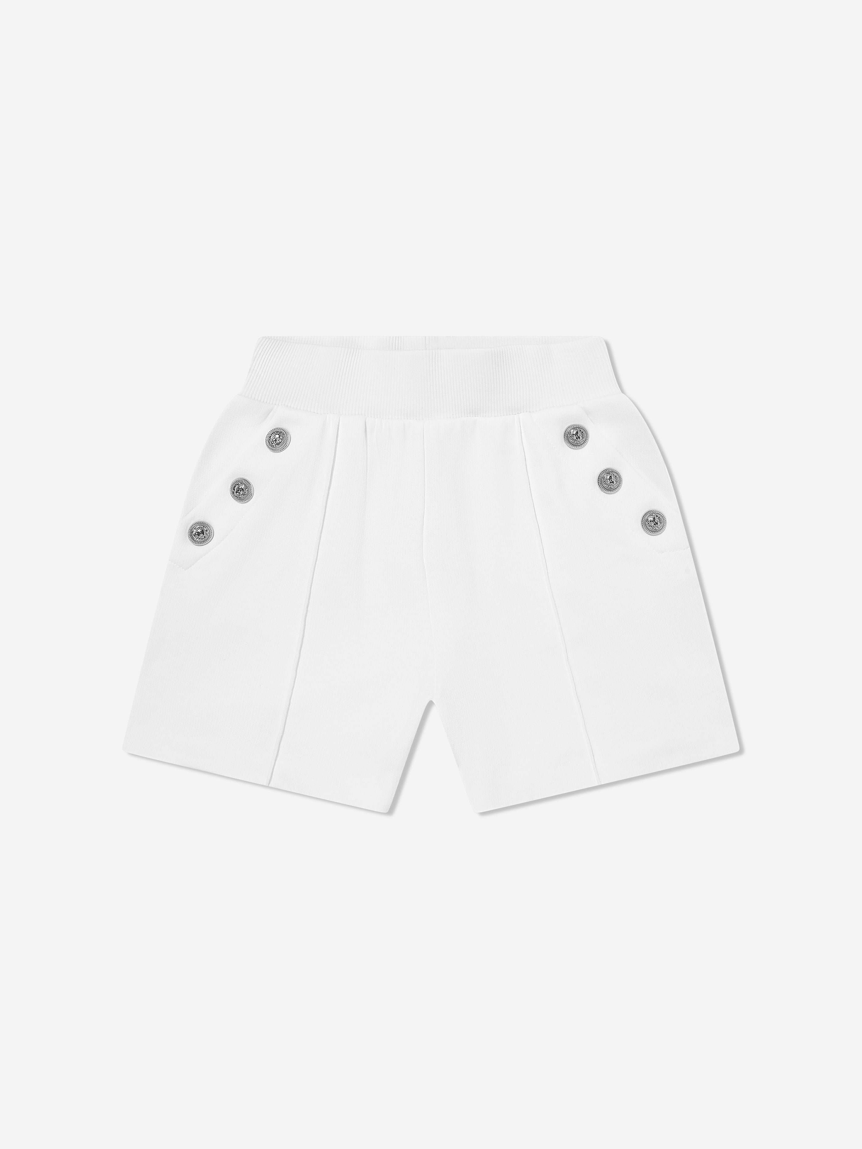 Balmain Girls Logo Button Shorts in White