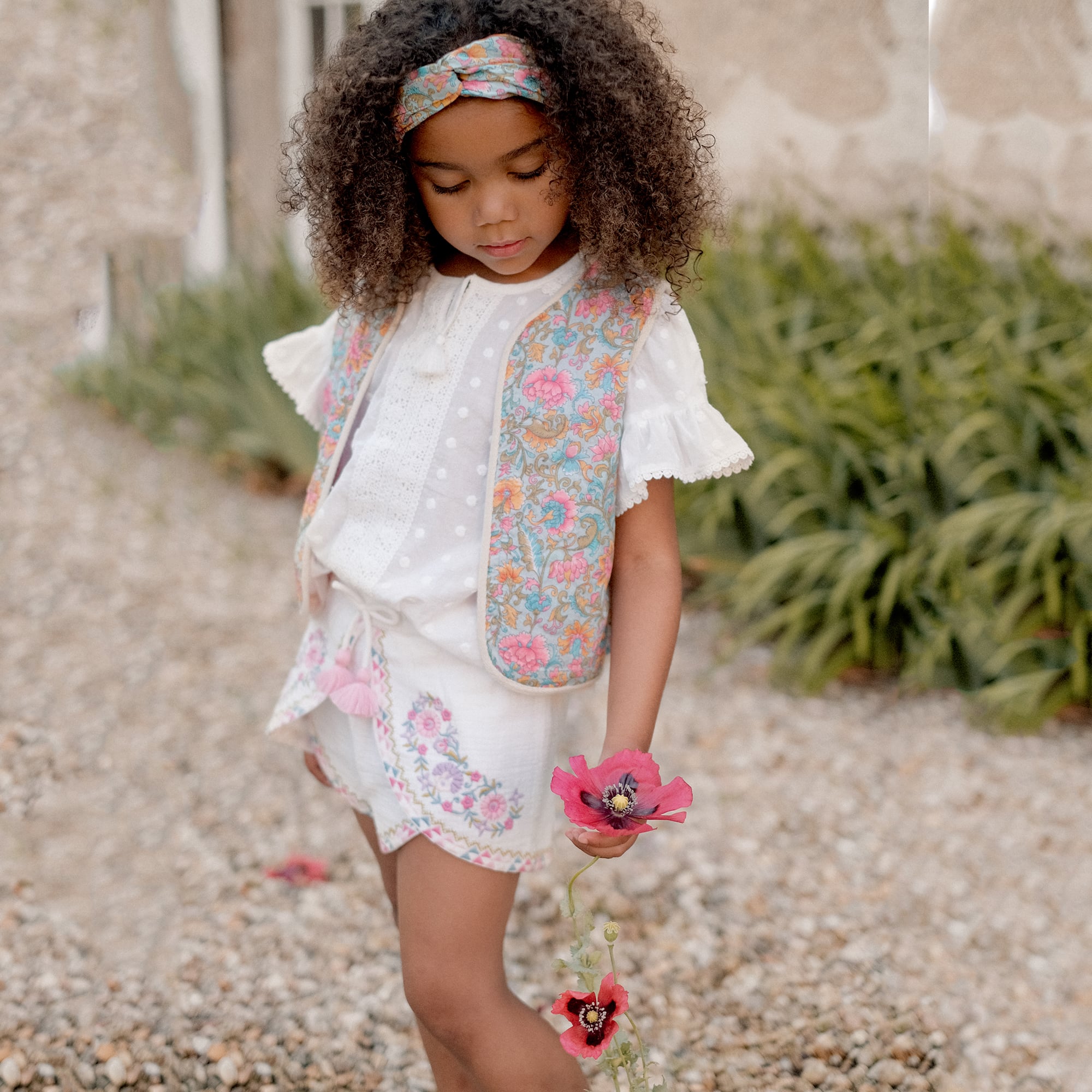 Girls White Ruffled Cotton Top