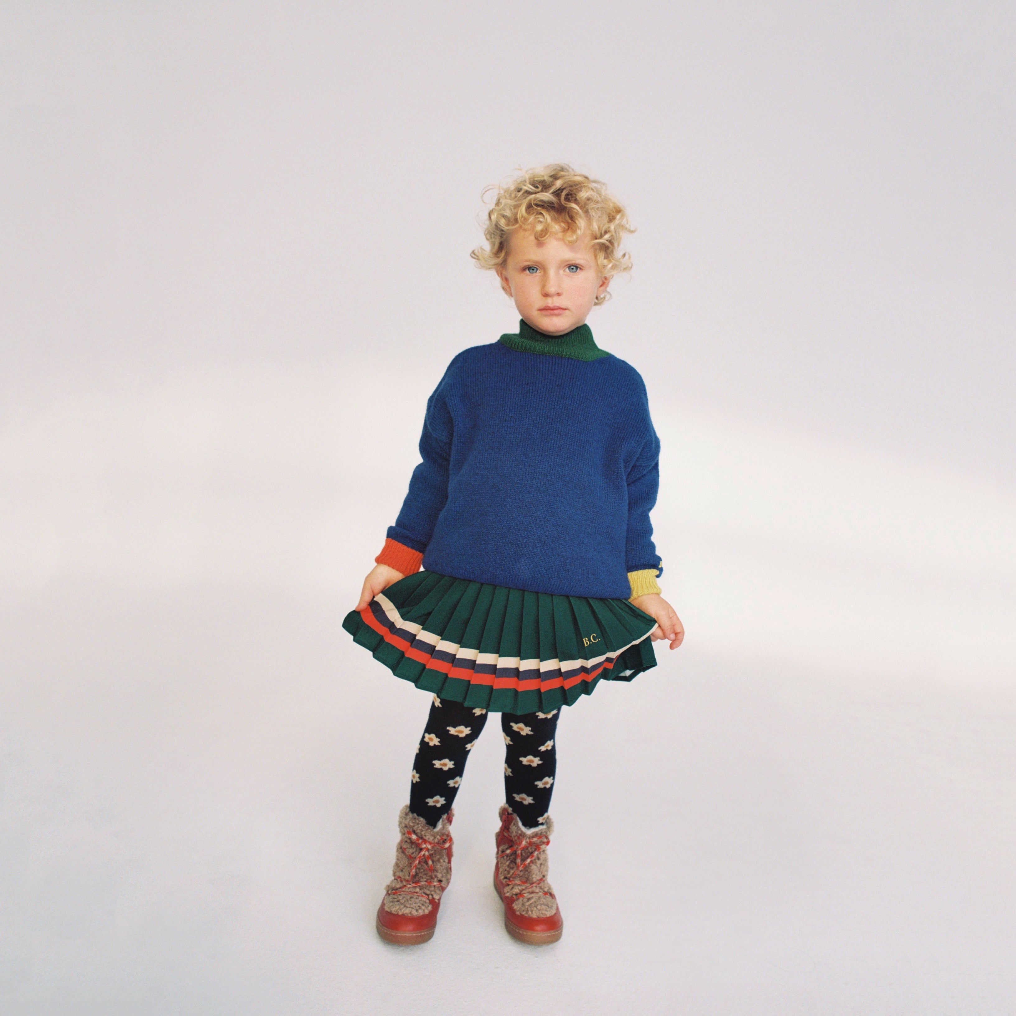 Girls Green Pleated Skirt