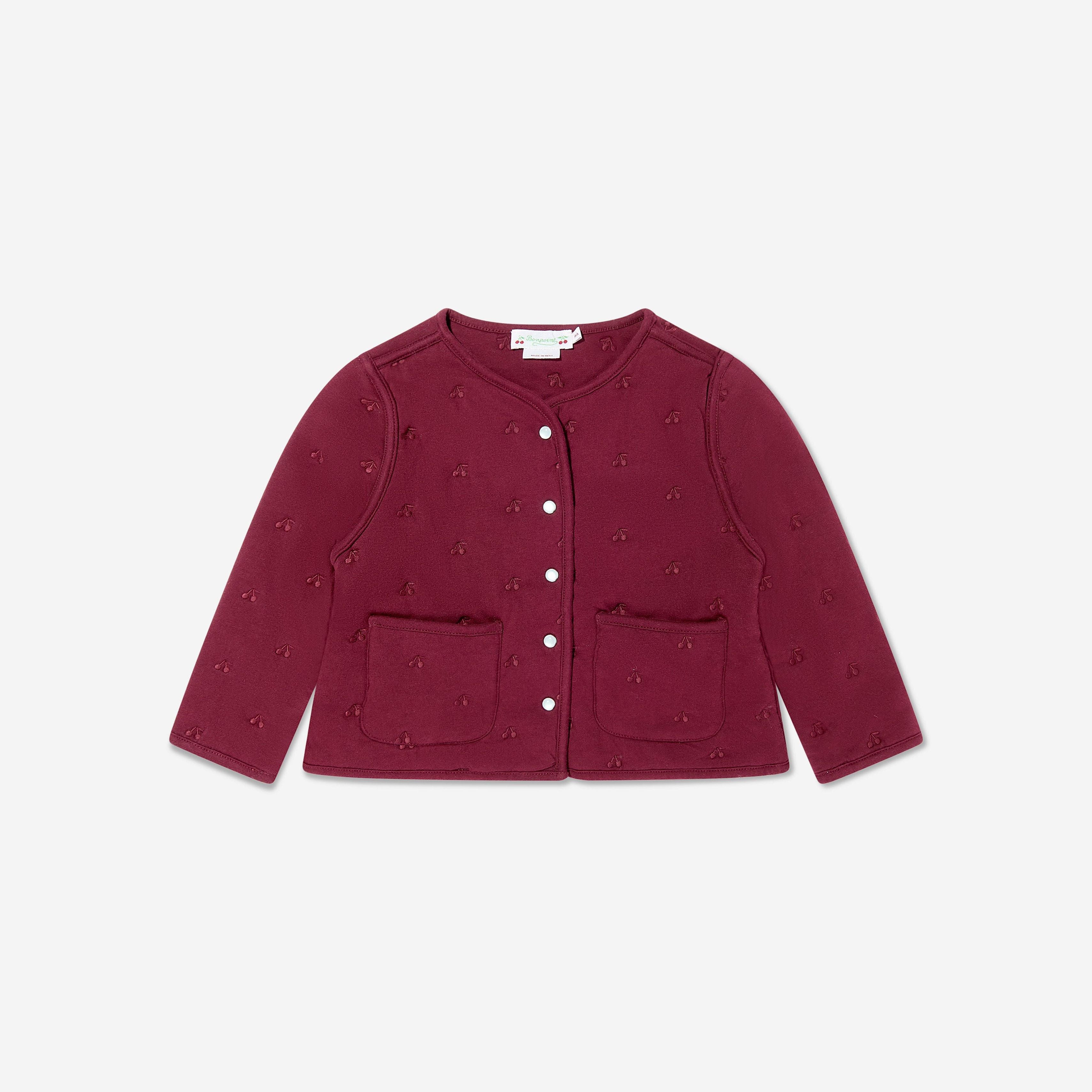 Girls  Dark Red Embroidered Logo Cotton Jacket