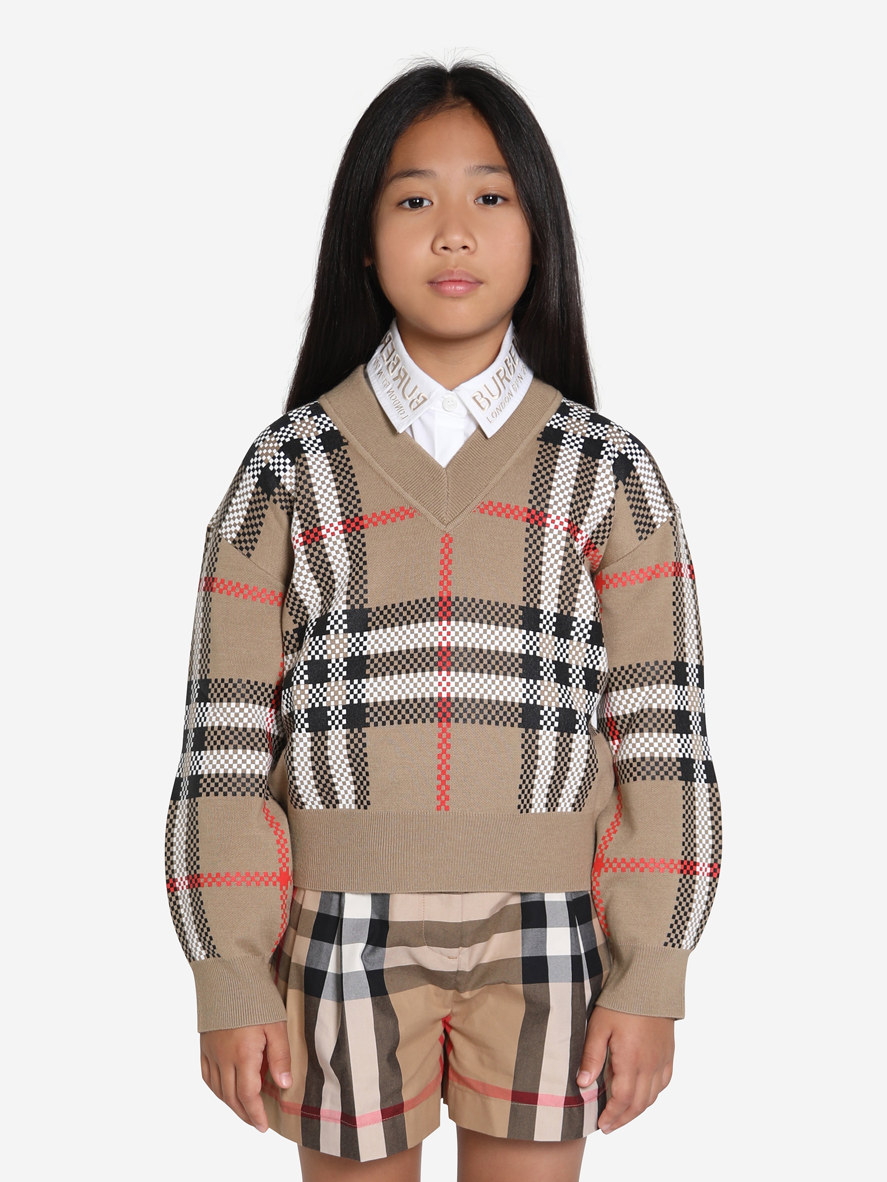 Girls Holly Jumper in Archive Beige Check