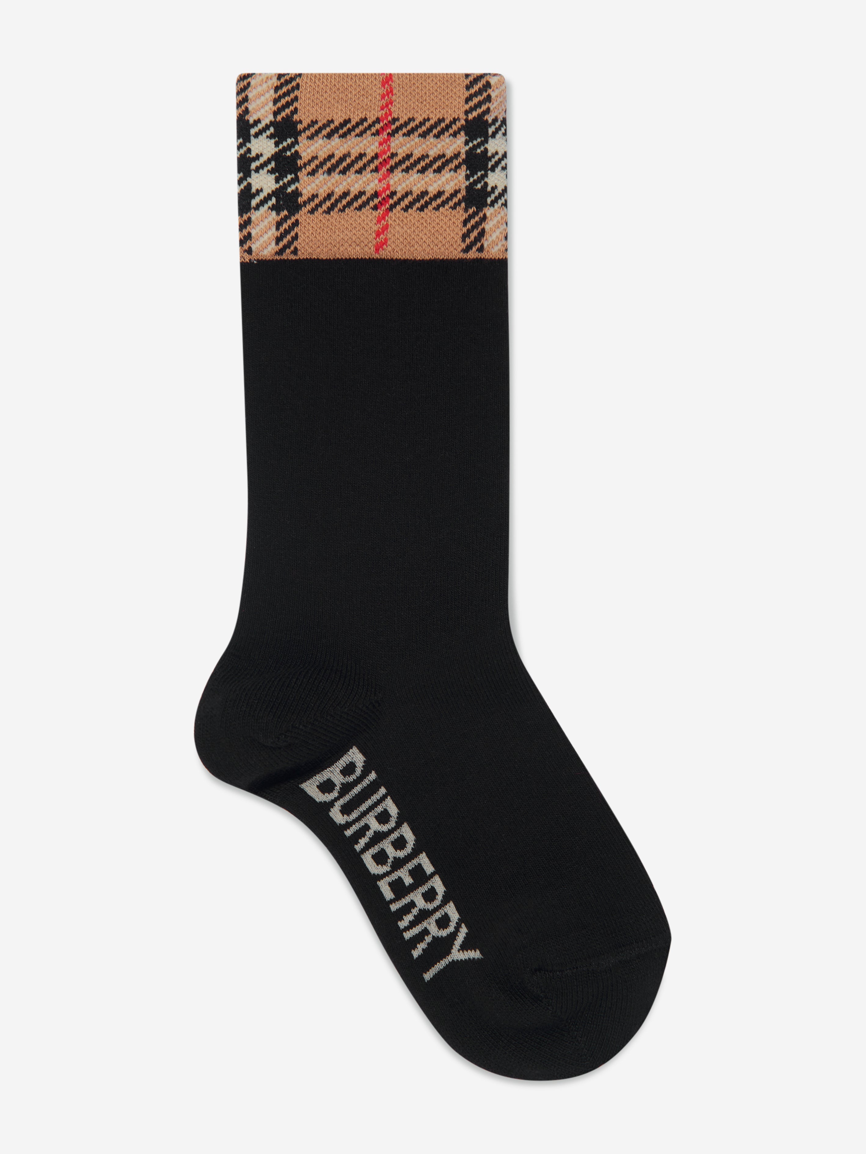 Kids Check Cuff Socks Set in Black