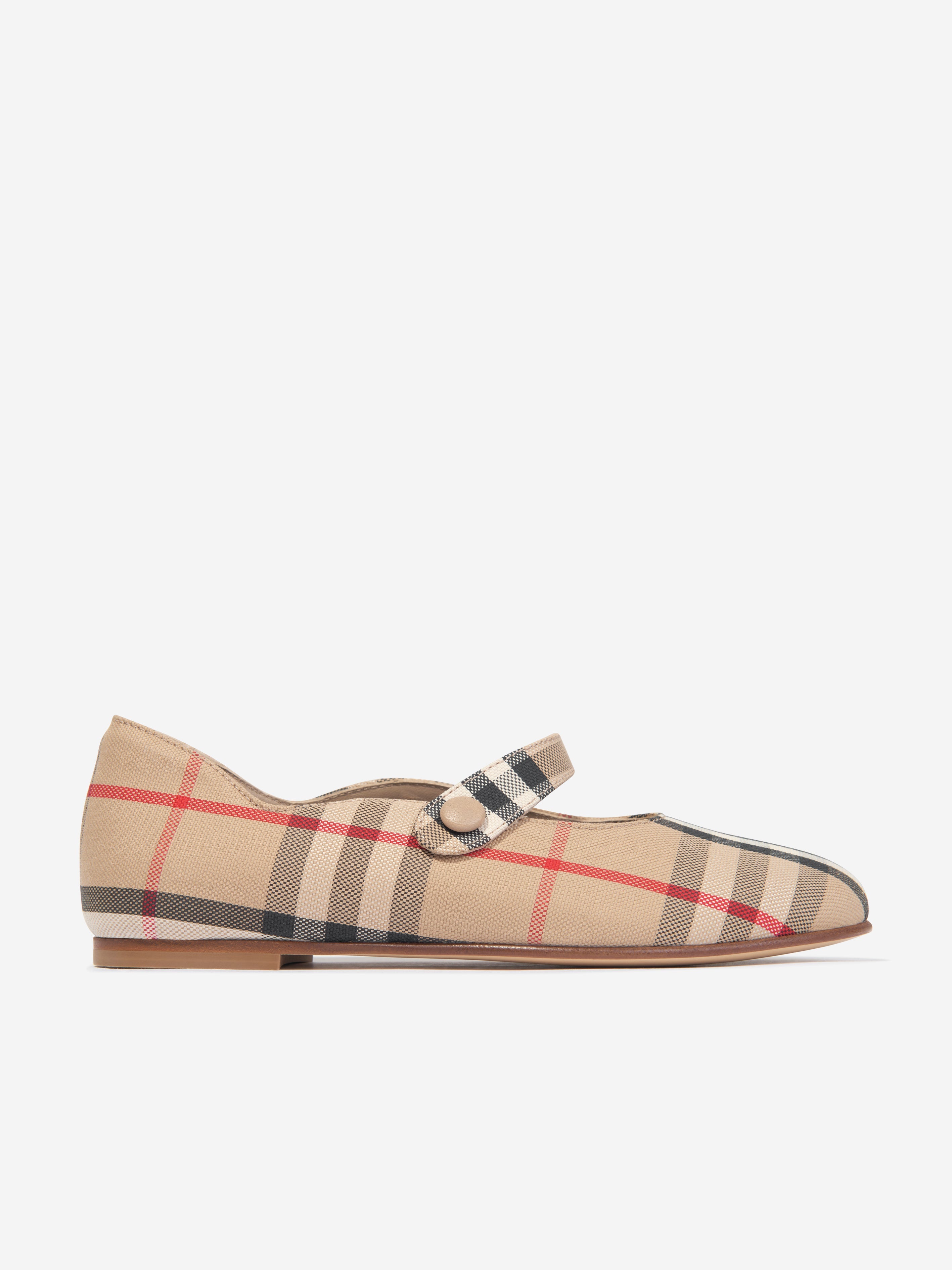 Girls Archive Check Ballerina Pumps in Beige
