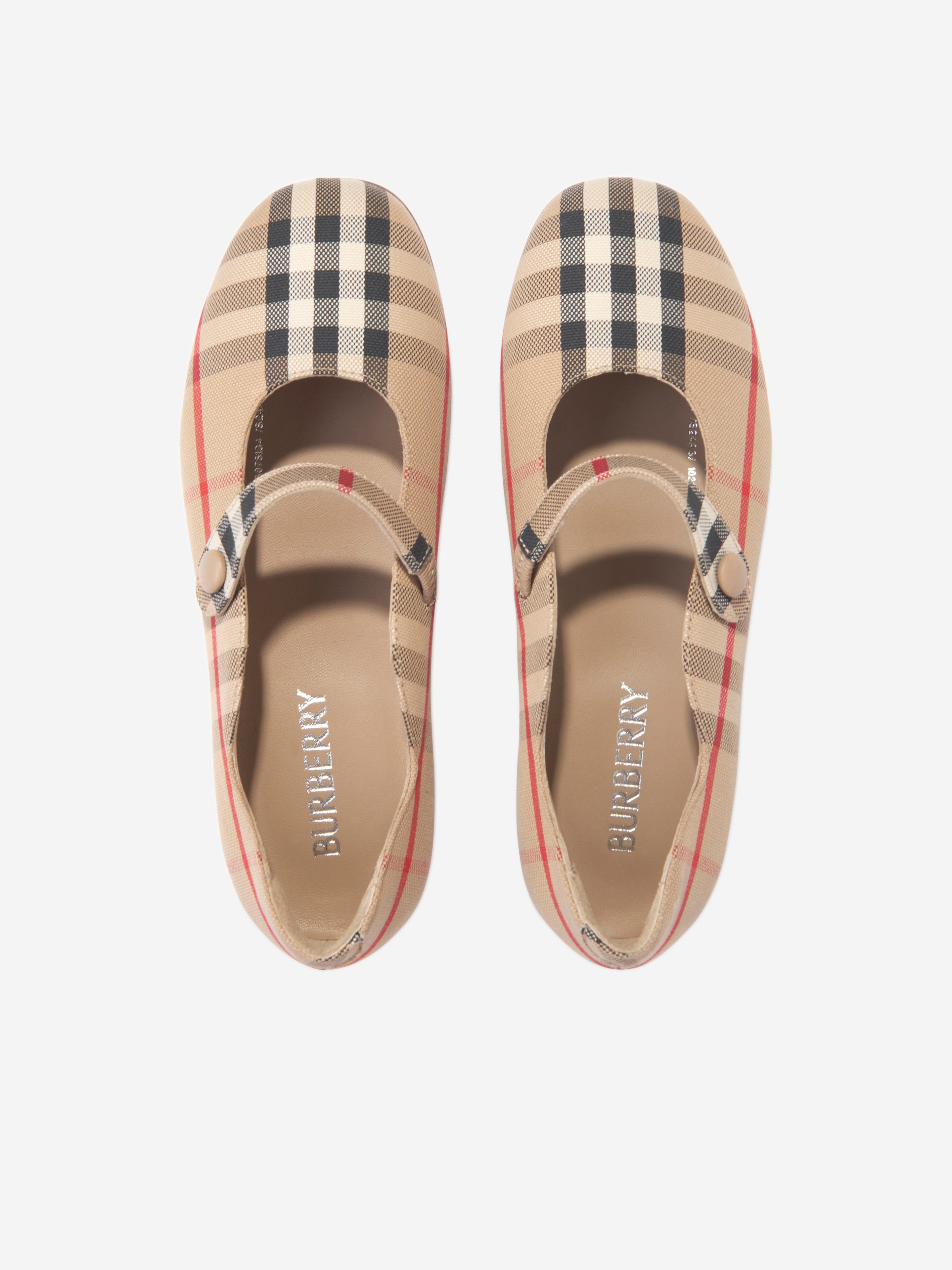 Girls Archive Check Ballerina Pumps in Beige