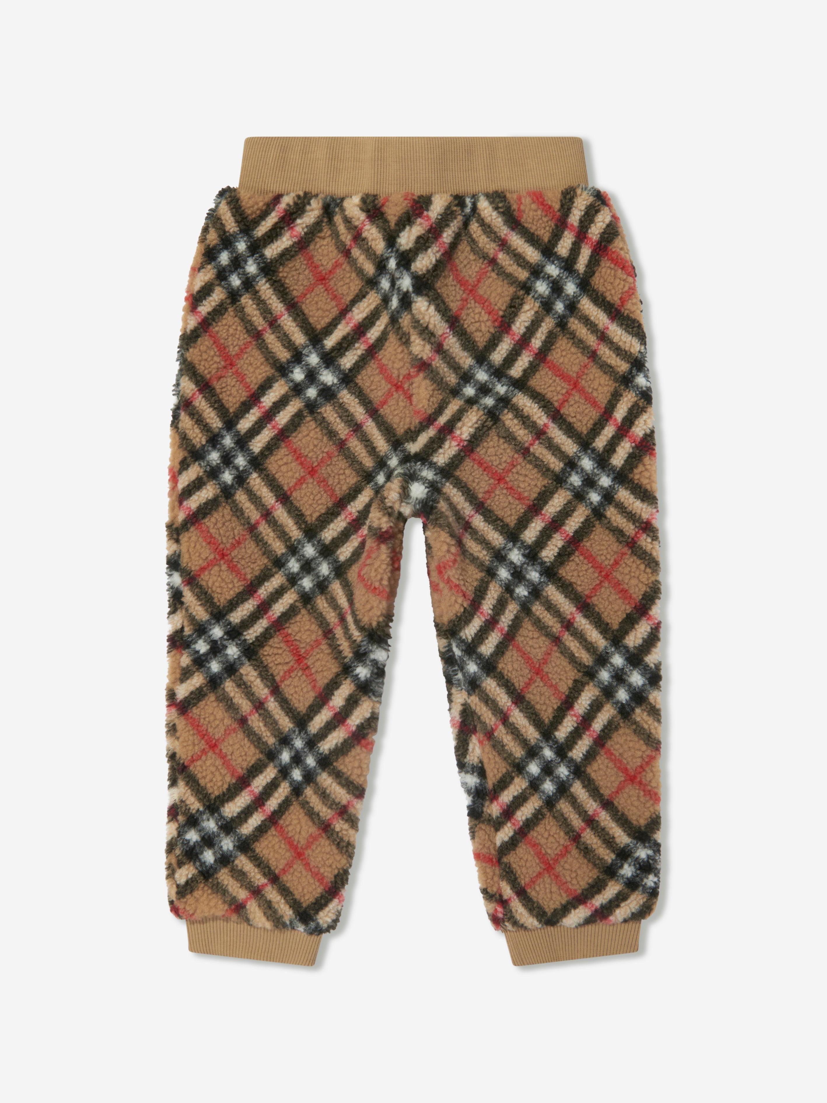 Kids Archive Check Fleece Joggers in Beige