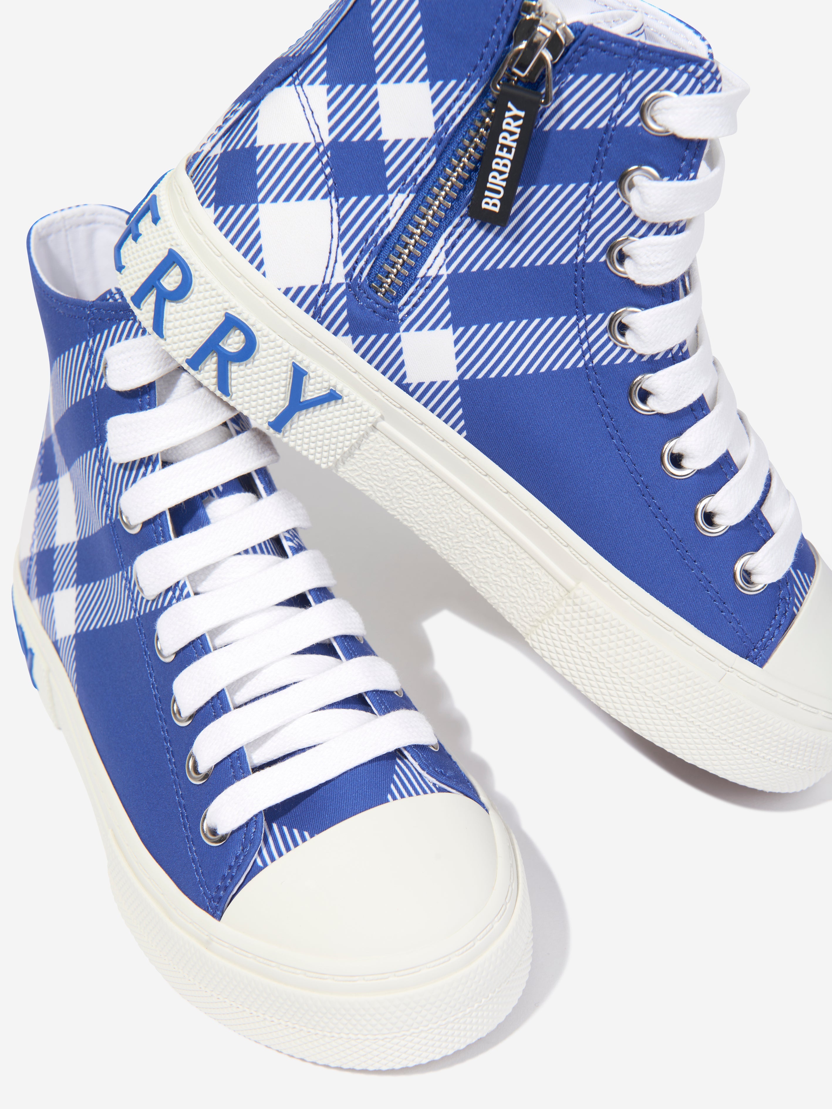Kids Cotton Check High Top Trainers in Blue