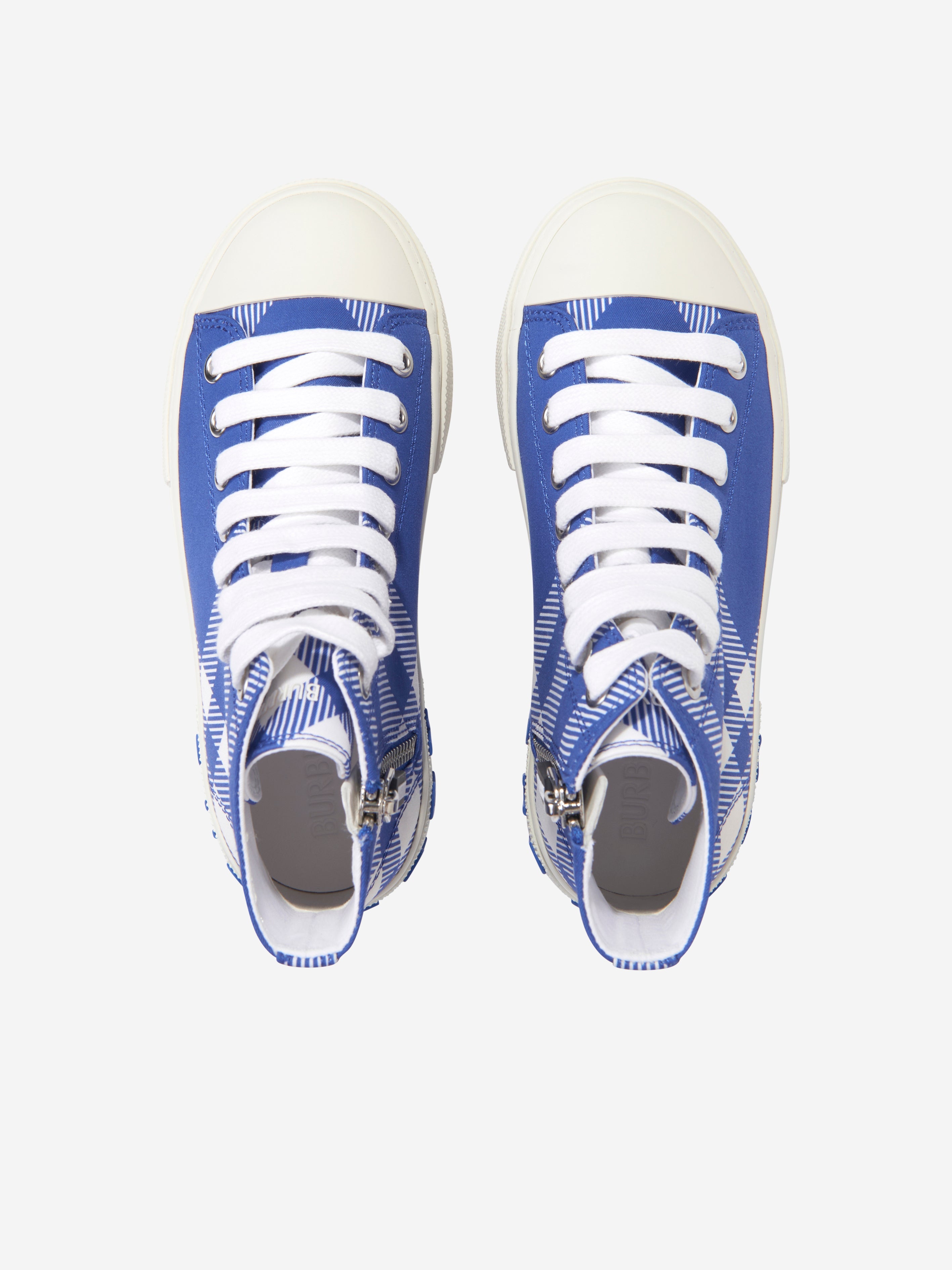 Kids Cotton Check High Top Trainers in Blue