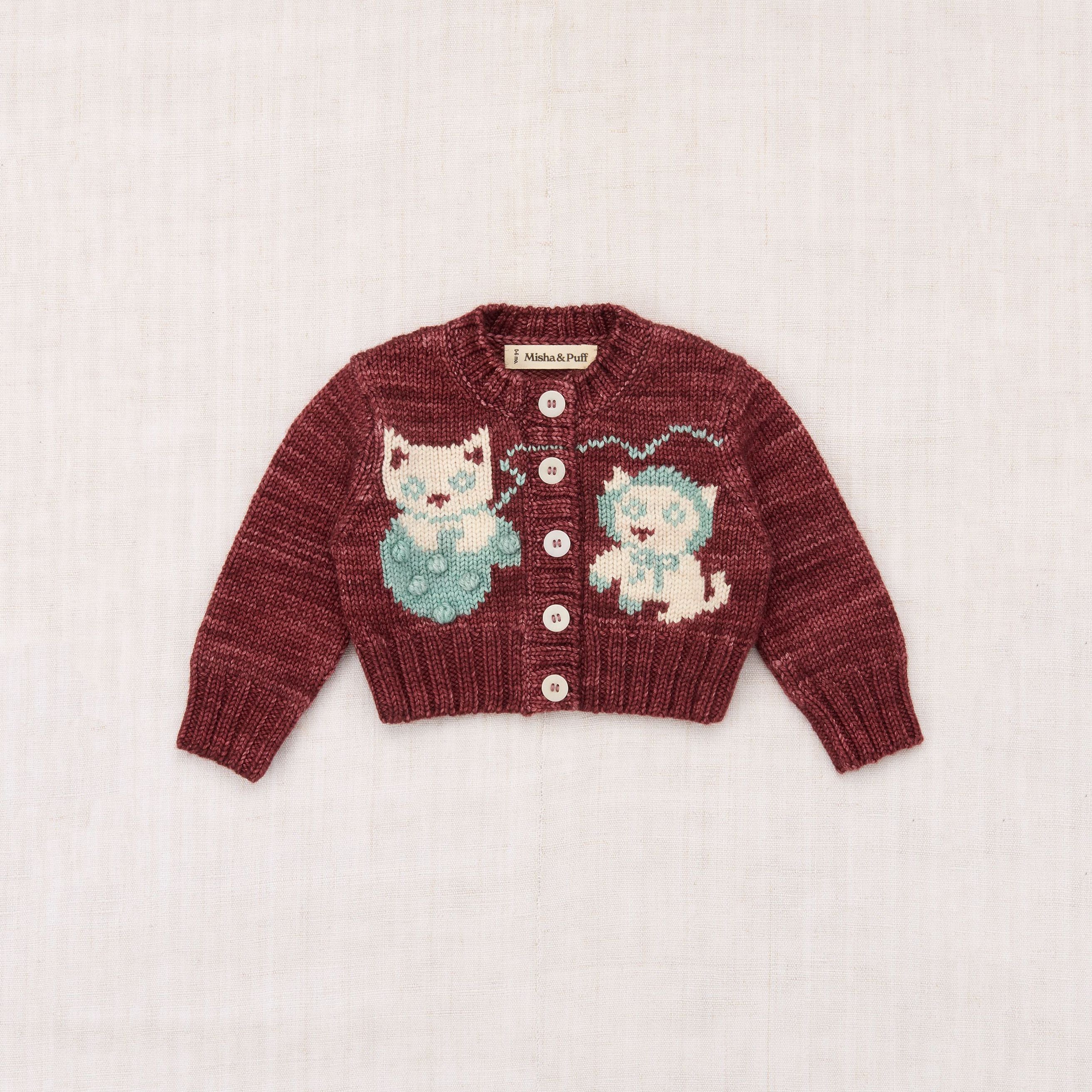 Baby Boys & Girls Brick Red Cat Wool Cardigan