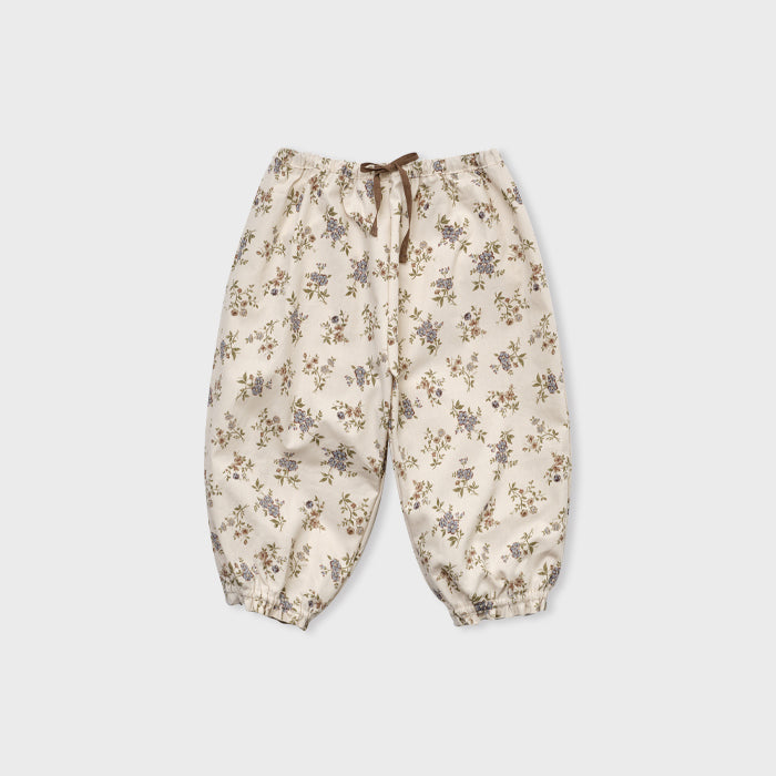 Baby Girls Beige Floral Cotton Trousers