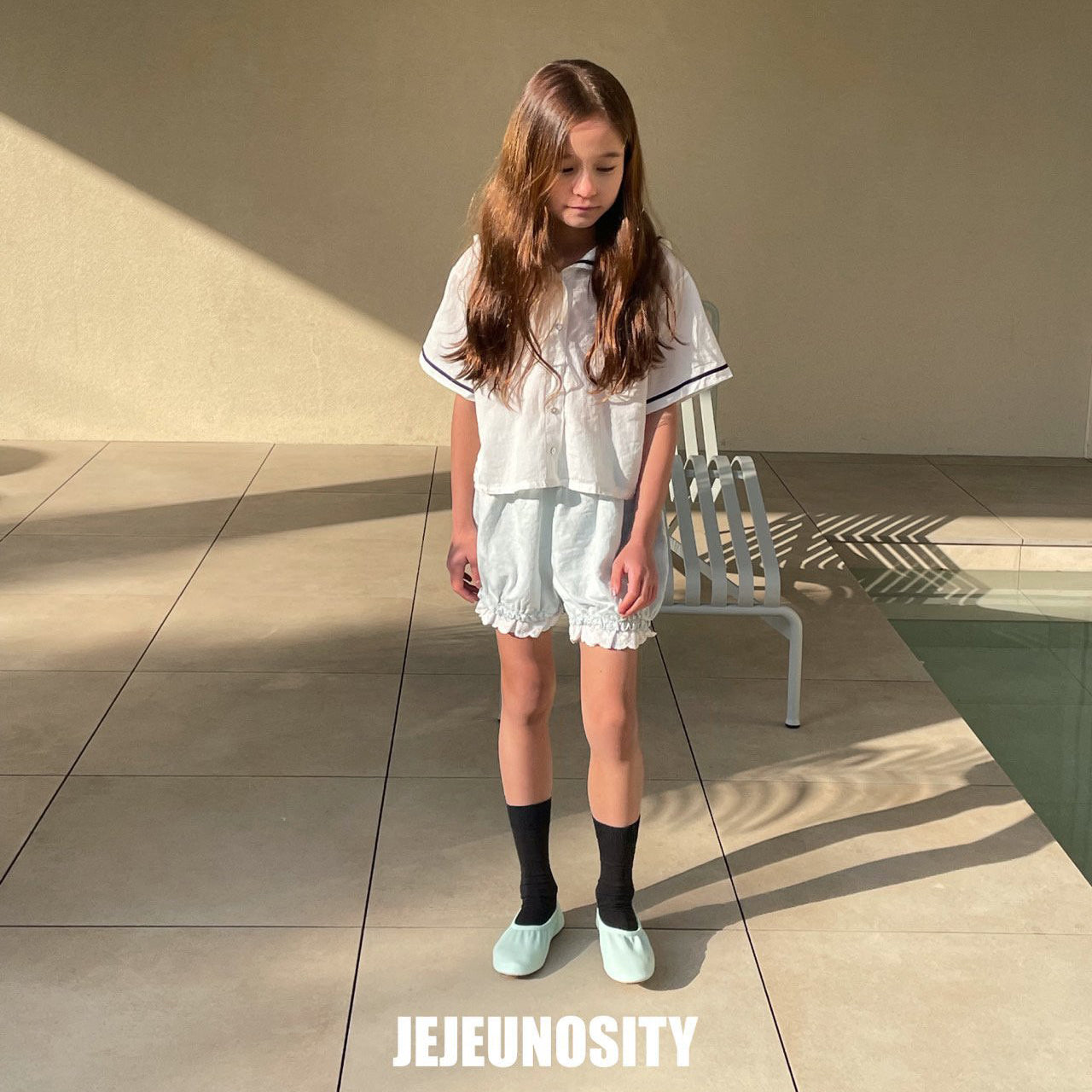 Girls White Cotton Shorts