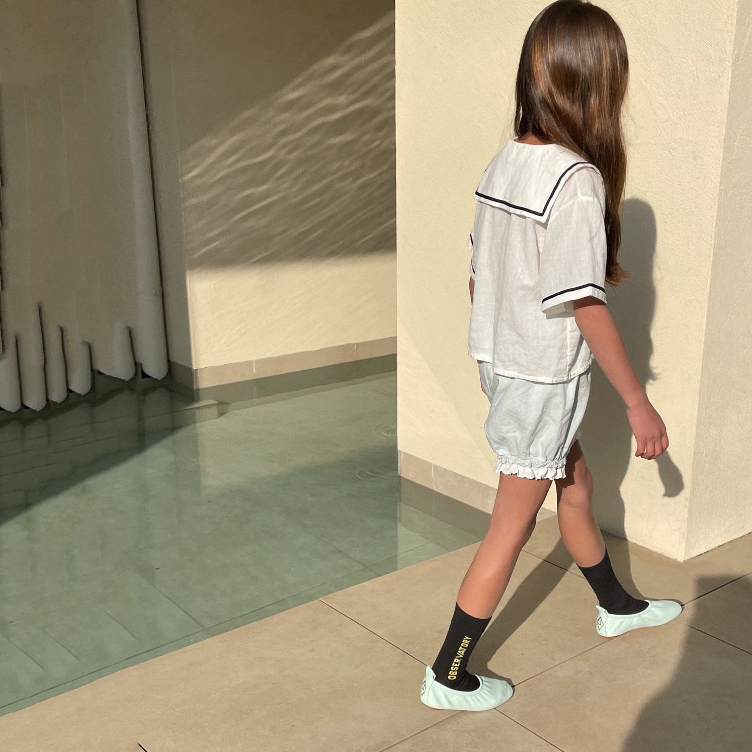 Girls White Cotton Shorts