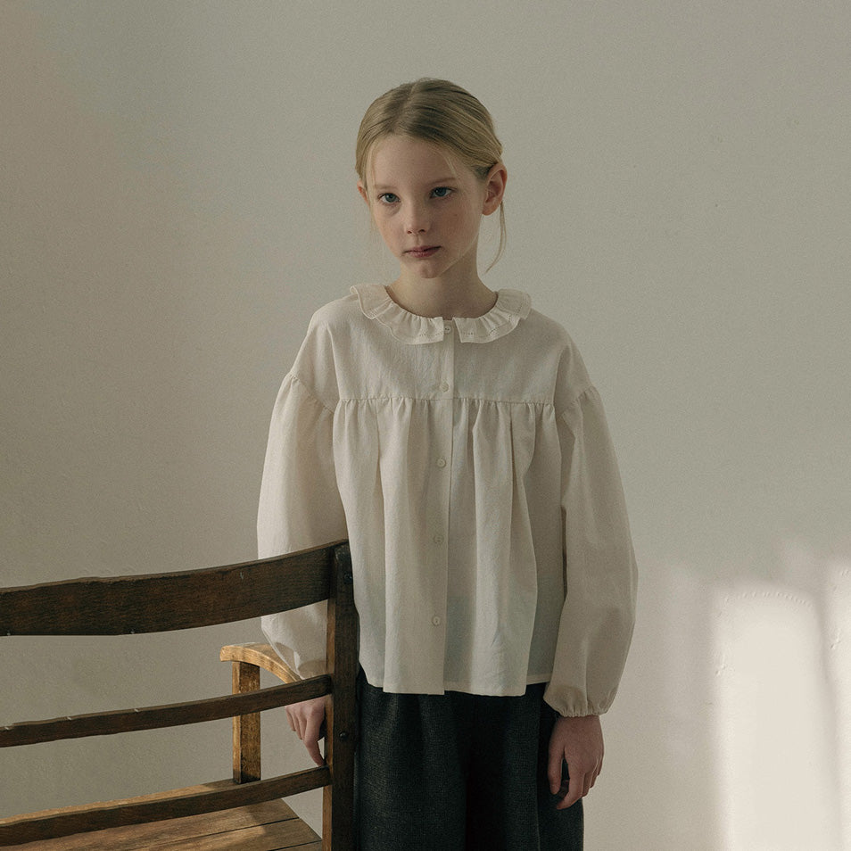 Girls Cream Ruffled Cotton Shirt