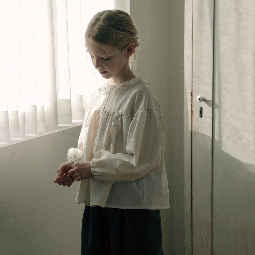 Girls Cream Ruffled Cotton Shirt