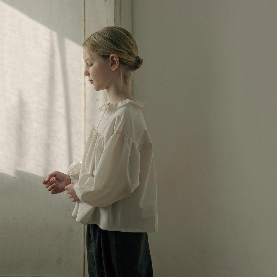 Girls Cream Ruffled Cotton Shirt