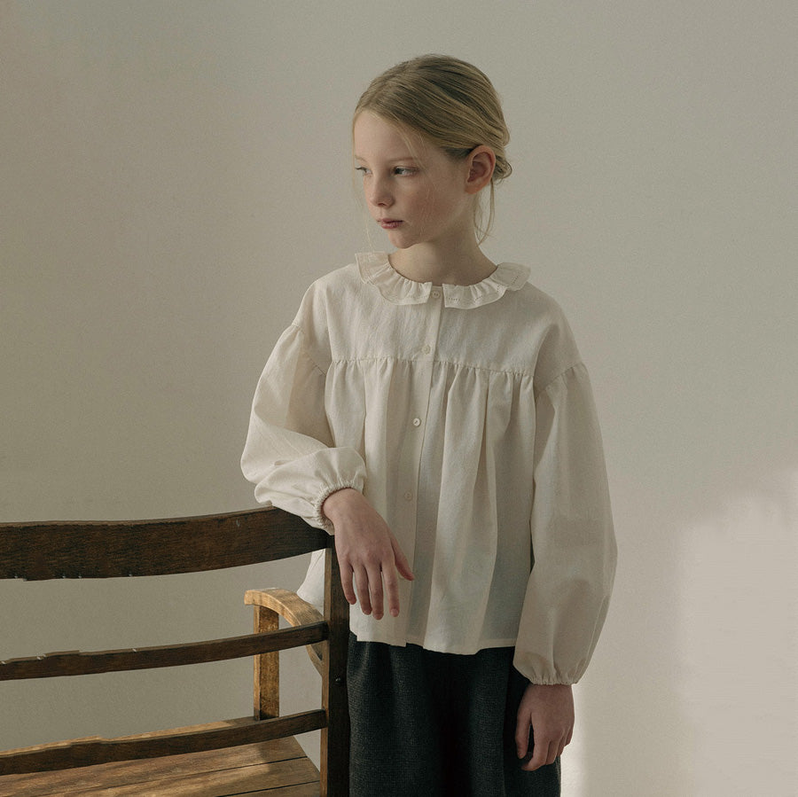 Girls Cream Ruffled Cotton Shirt