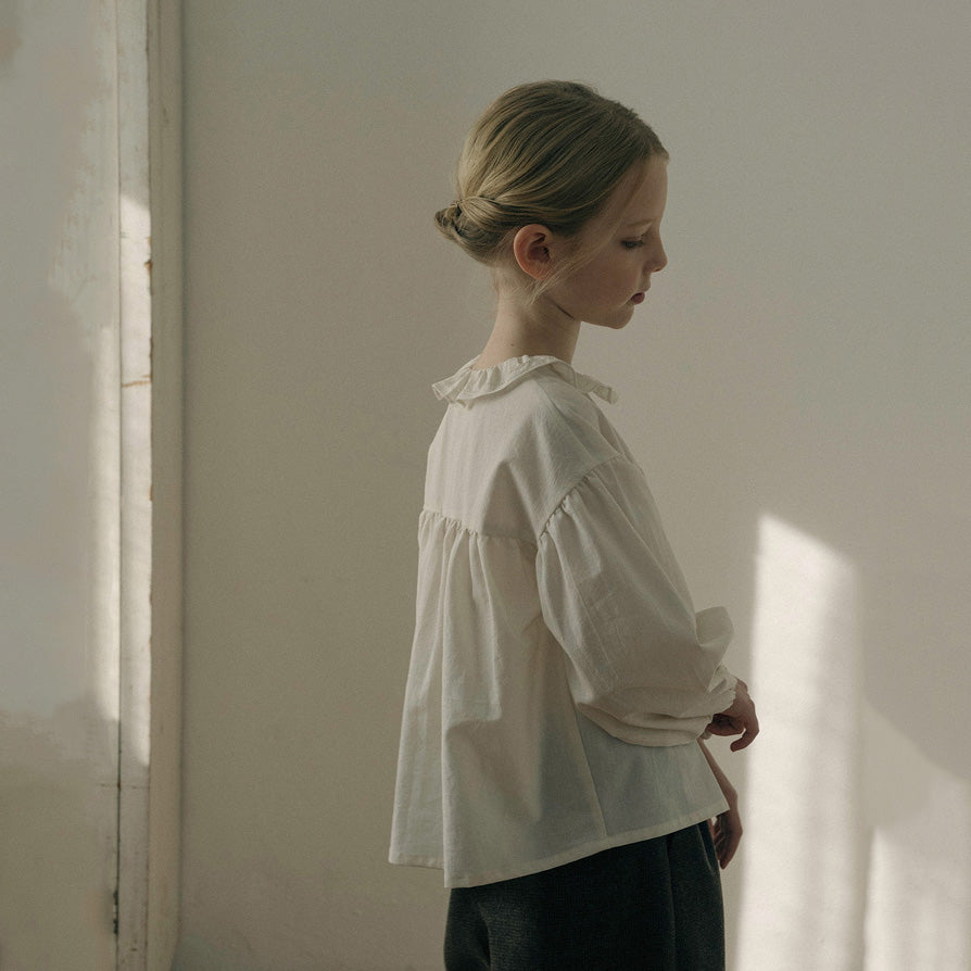 Girls Cream Ruffled Cotton Shirt