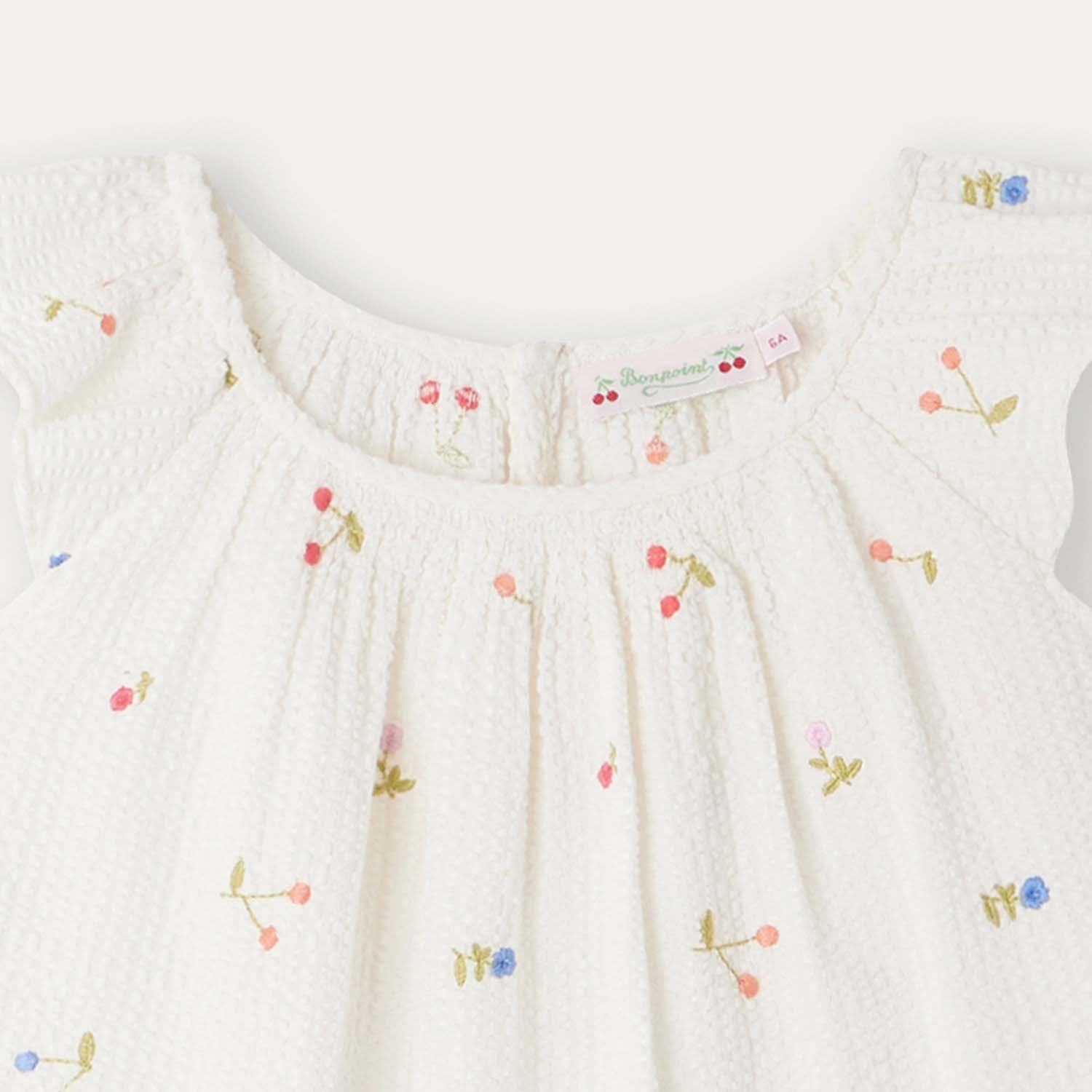 Girls White Cherry Embroidered Cotton Top