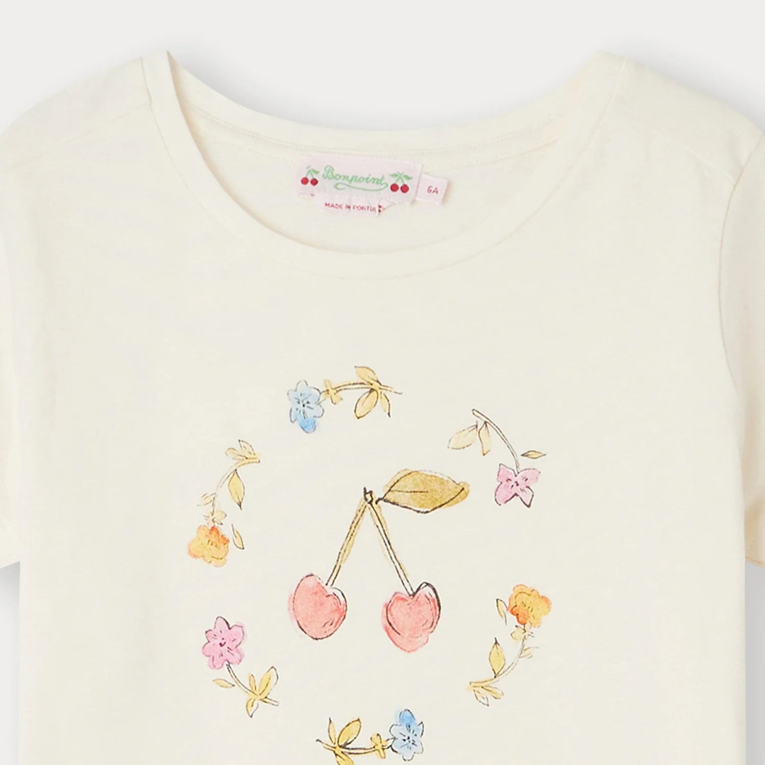 Girls White Printed Cotton T-Shirt