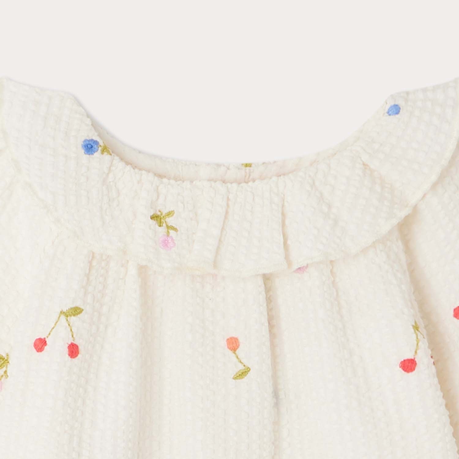 Baby Girls White Cherry Embroidered Cotton Top