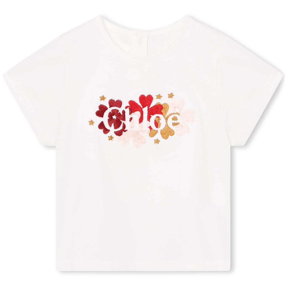 Baby Girls White Logo Cotton T-Shirt