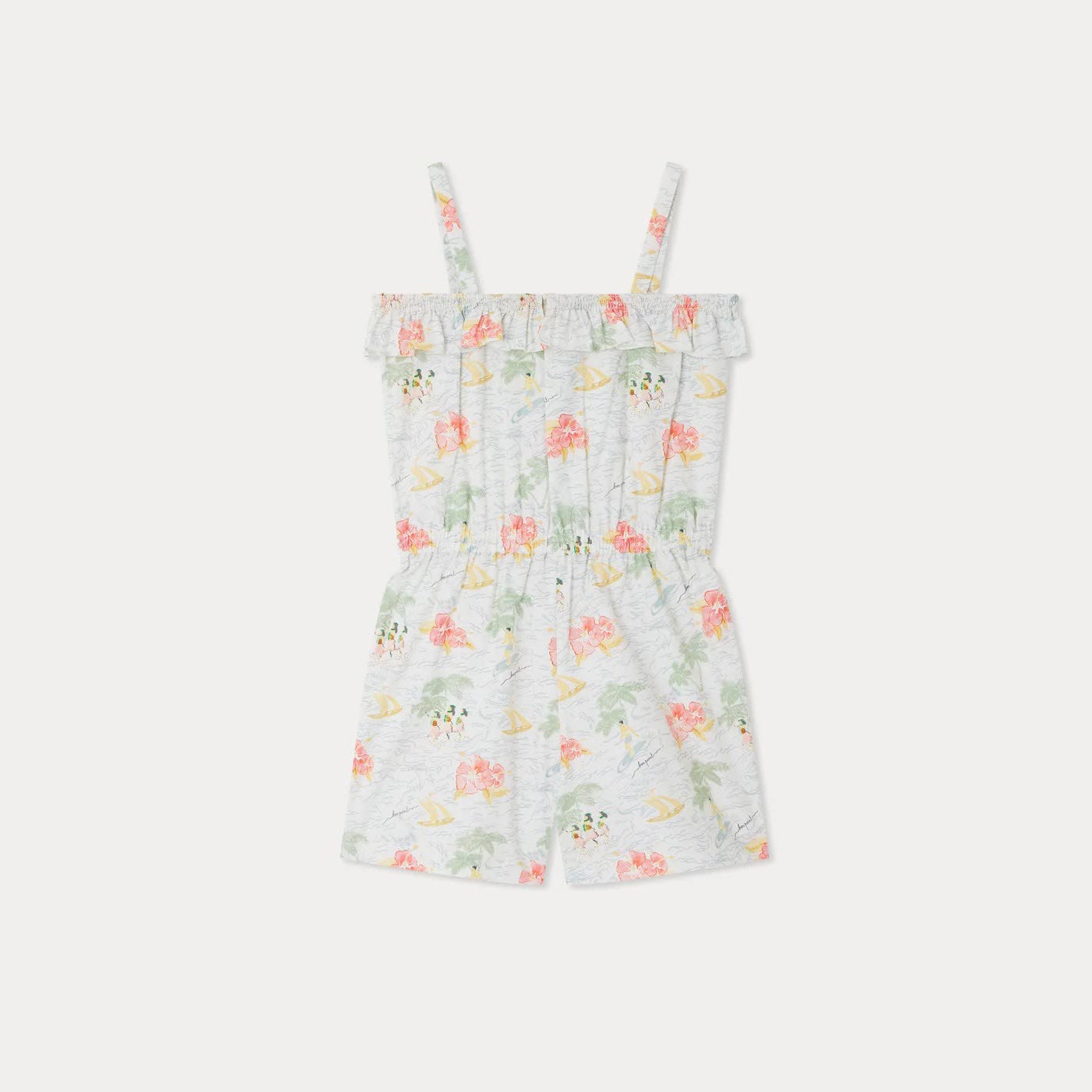 Girls Blue Aqua Printed Cotton Jumpsuit