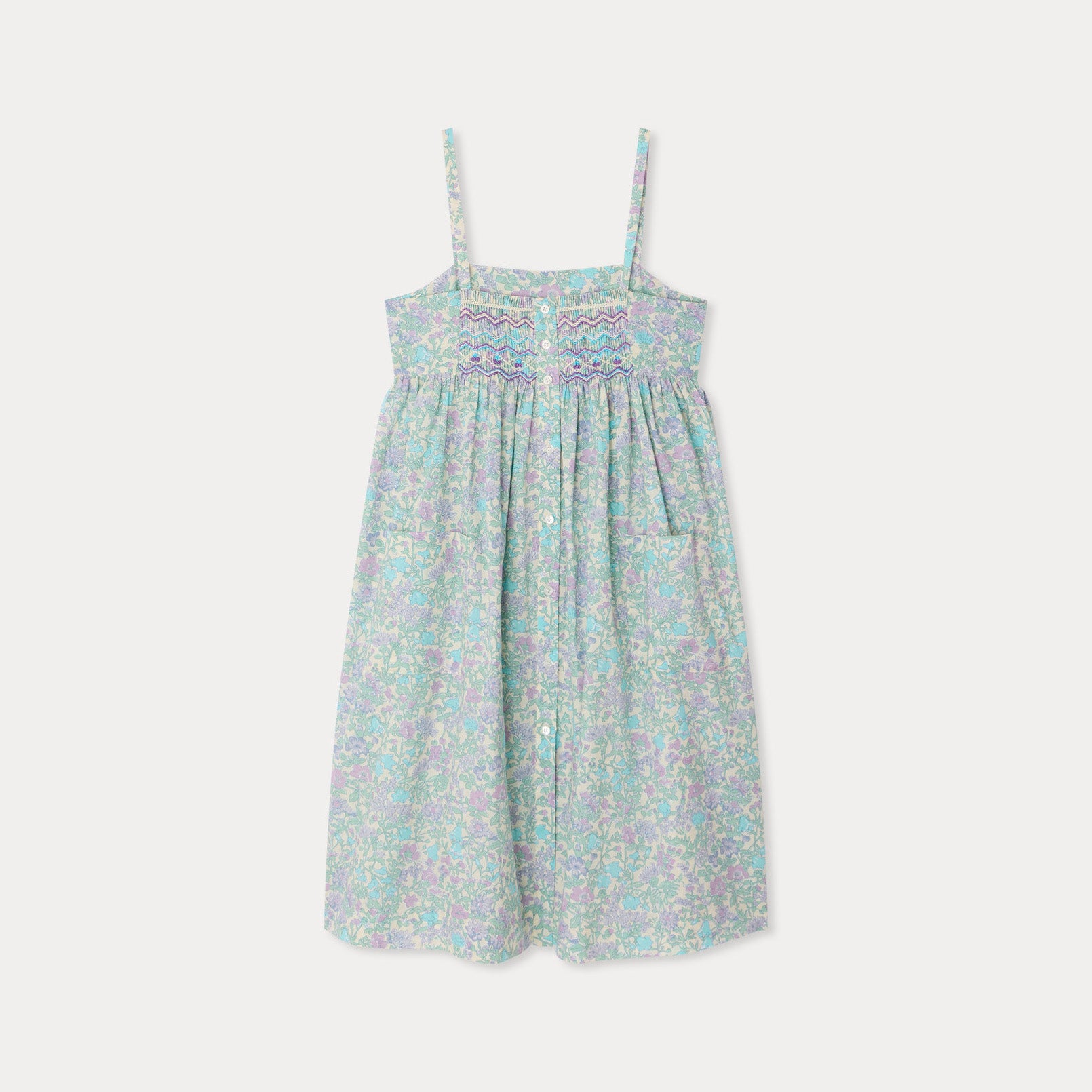 Girls Green Floral Cotton Dress