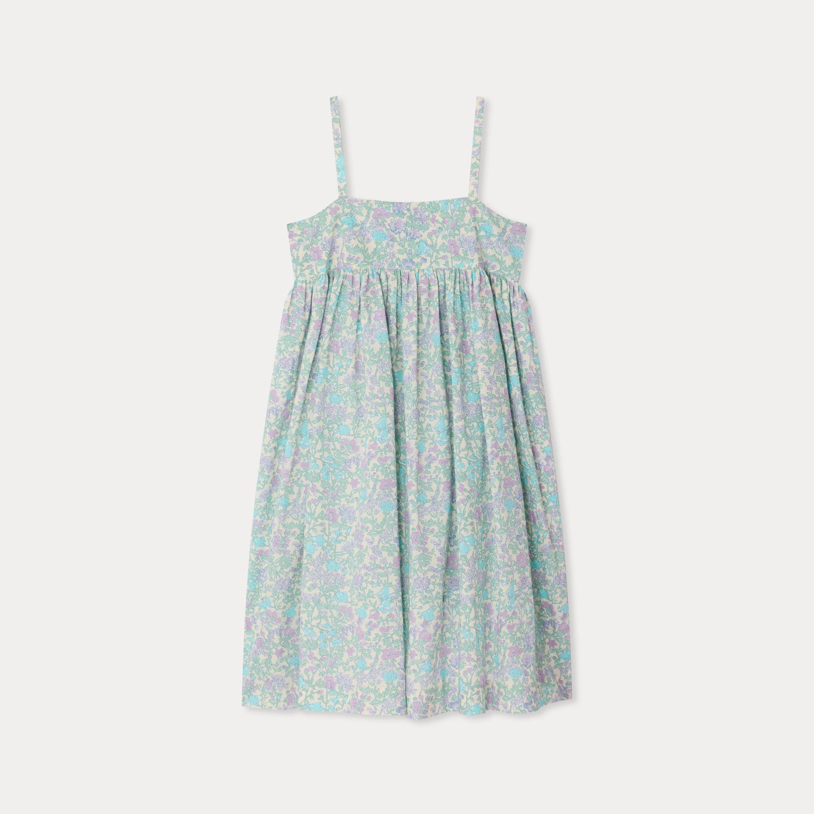 Girls Green Floral Cotton Dress