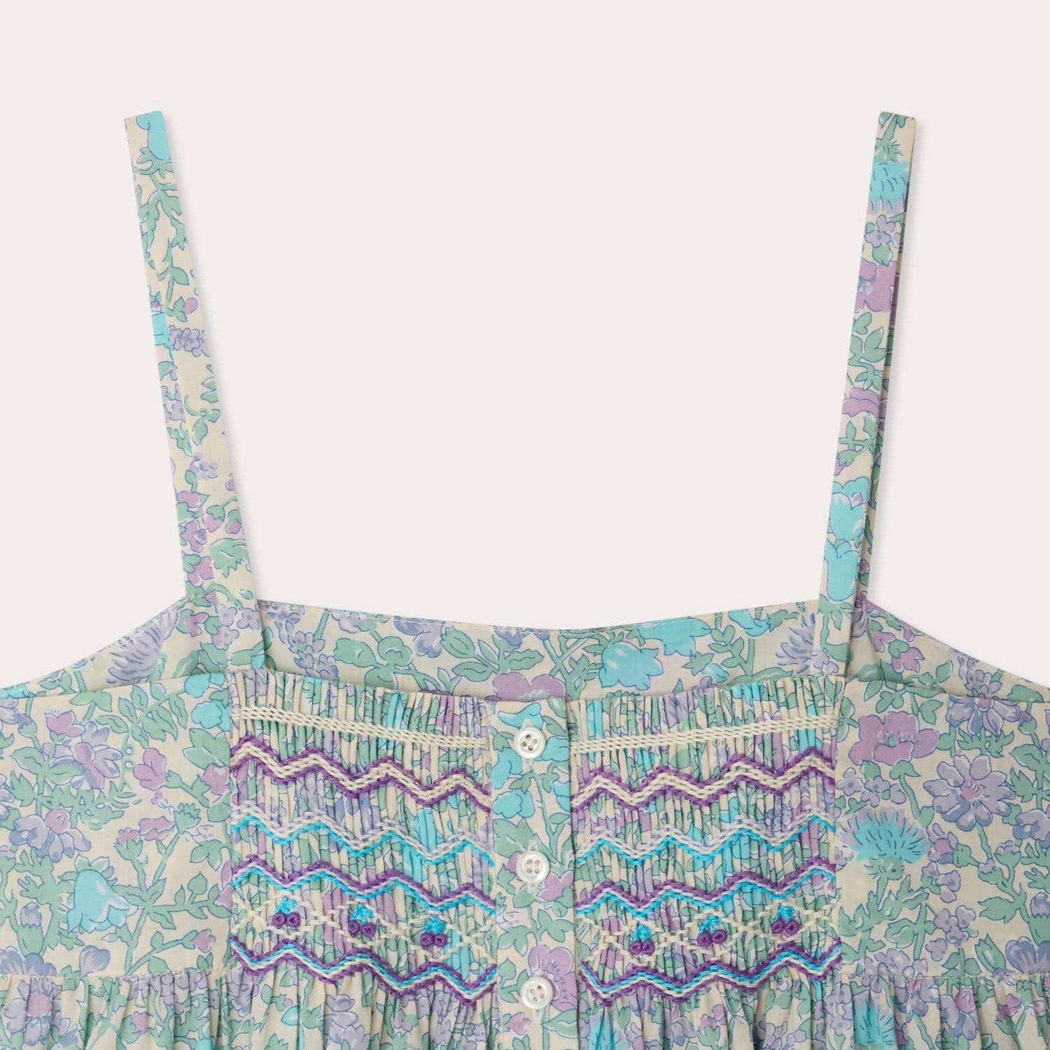 Girls Green Floral Cotton Dress