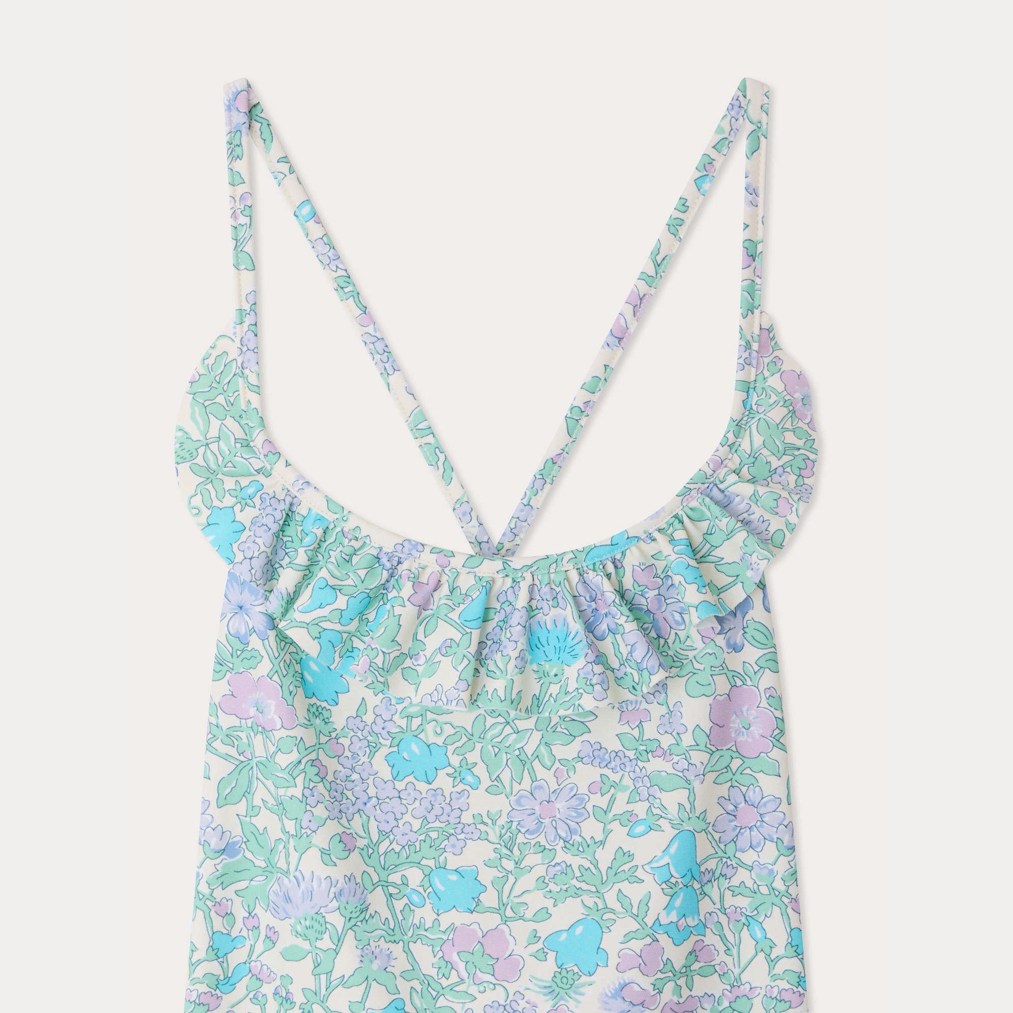 Girls Green Floral Swimsuit