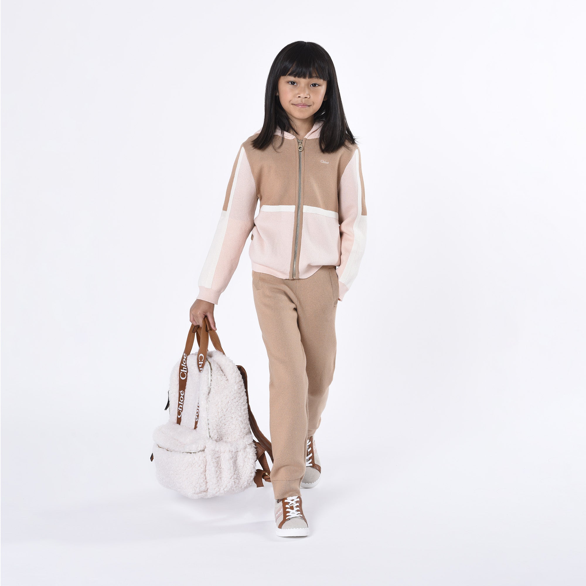 Girls White Logo Sherpa Fleece Backpack(36cm)
