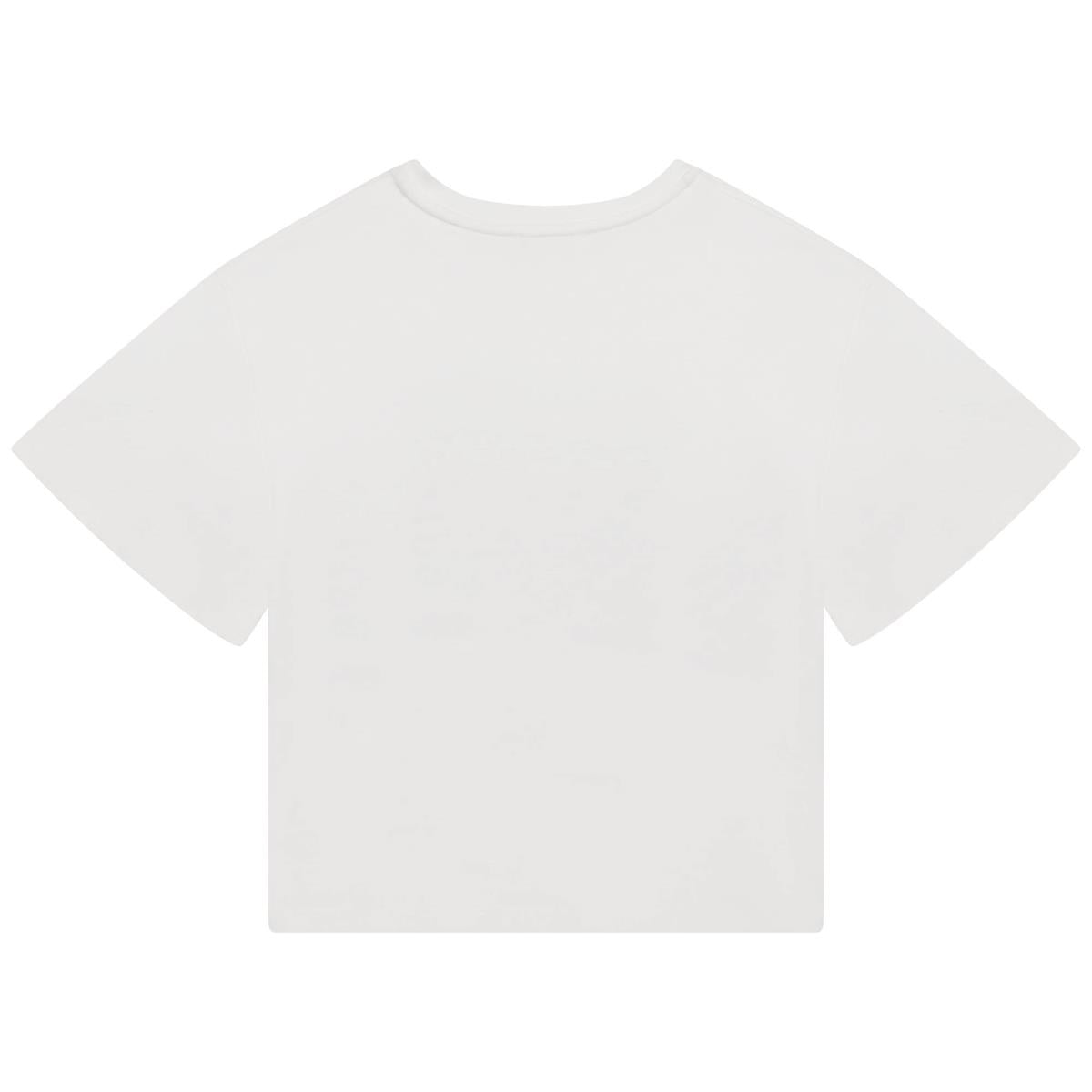 Girls White Printed Cotton T-Shirt