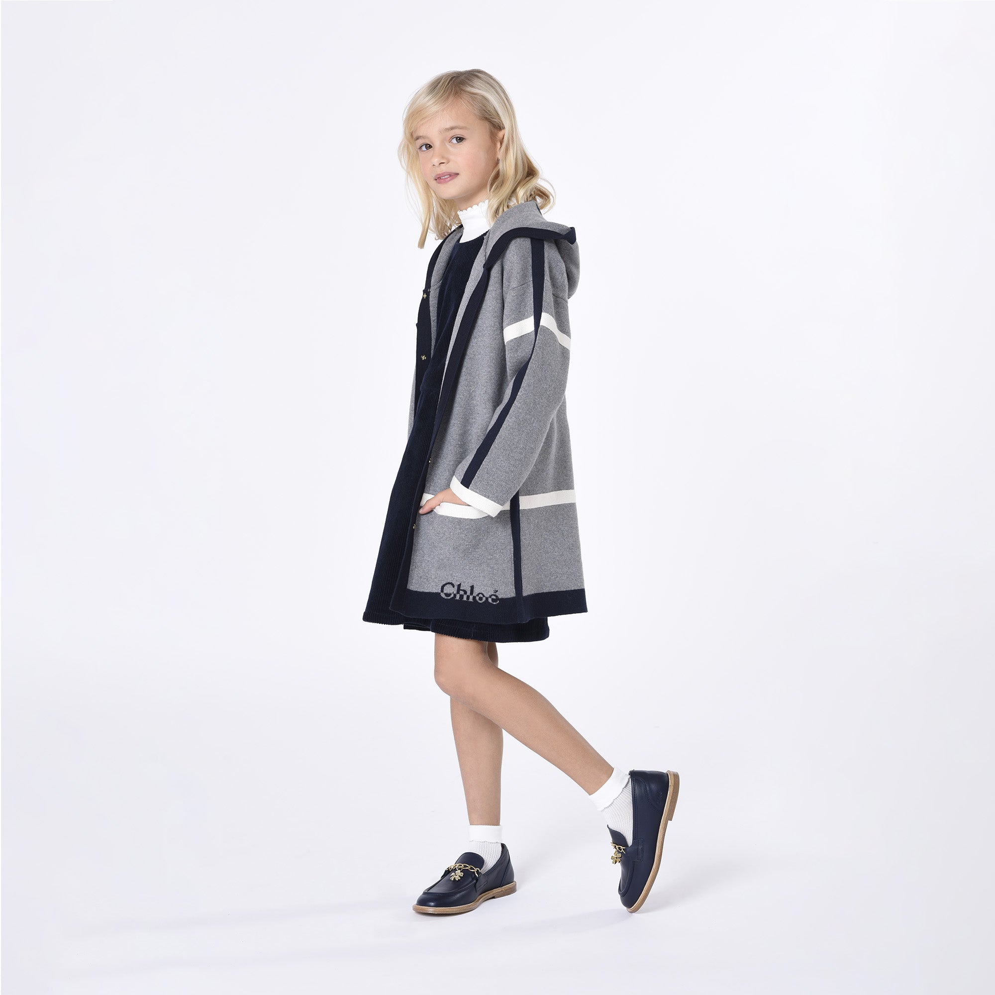Girls Grey Hooded Coat