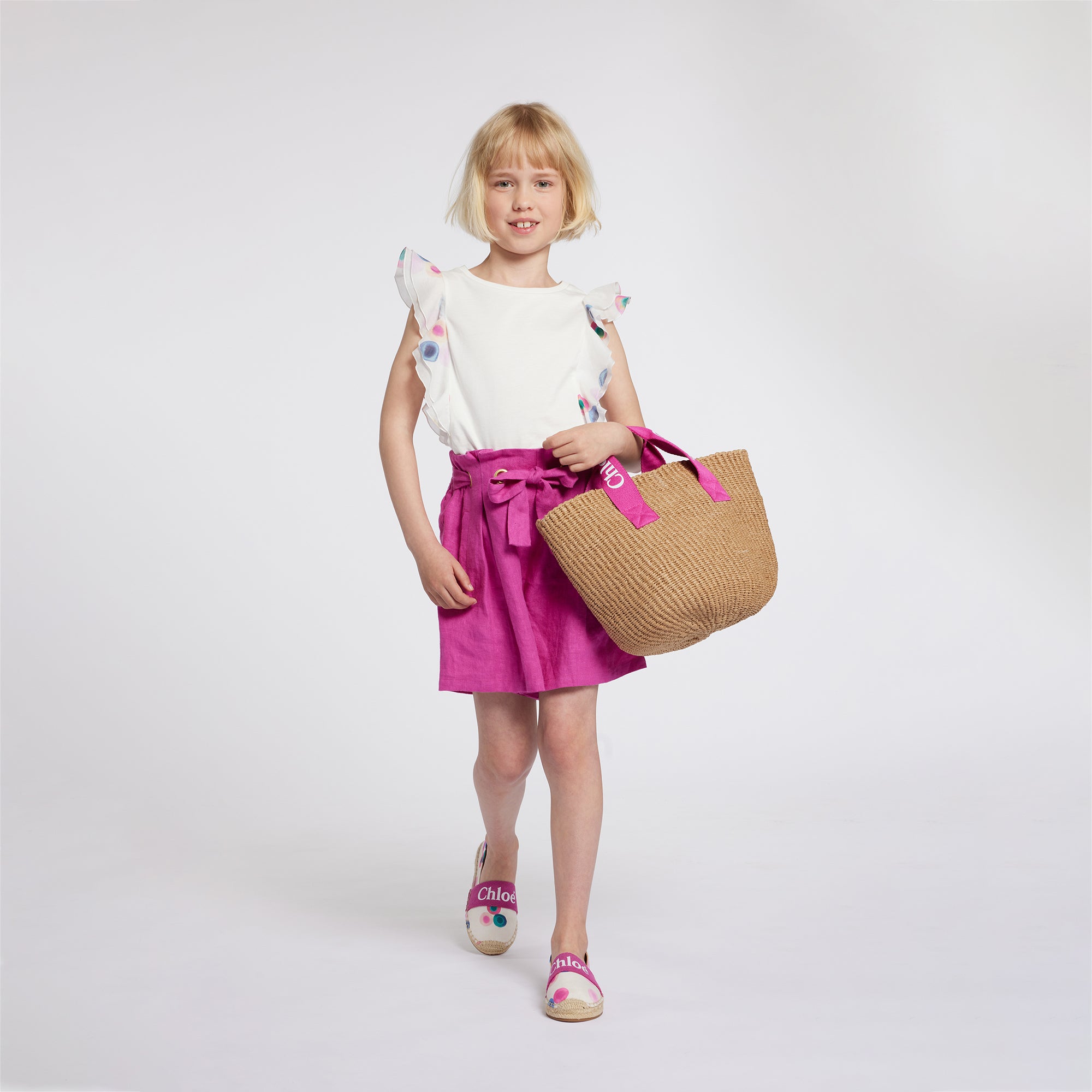 Girls Beige Woven Straw Handbag