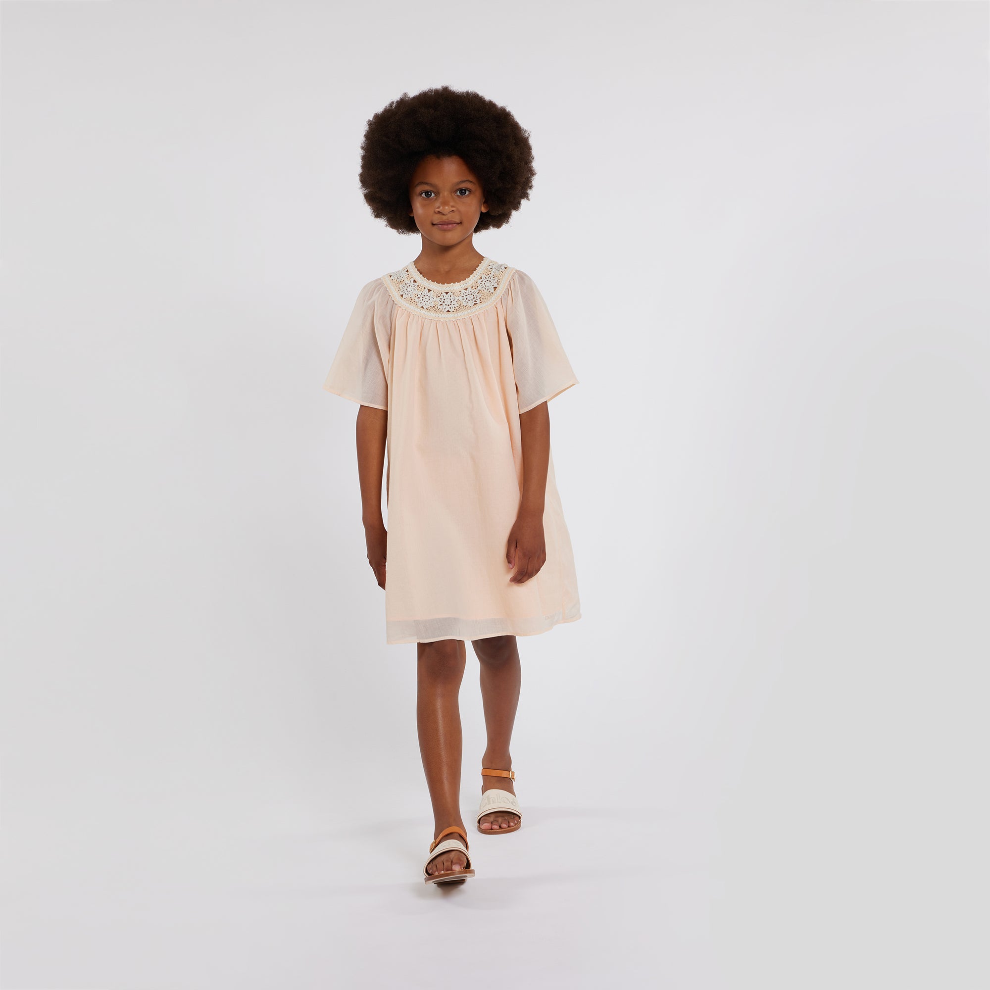 Girls Light Pink Embroidered Cotton Dress
