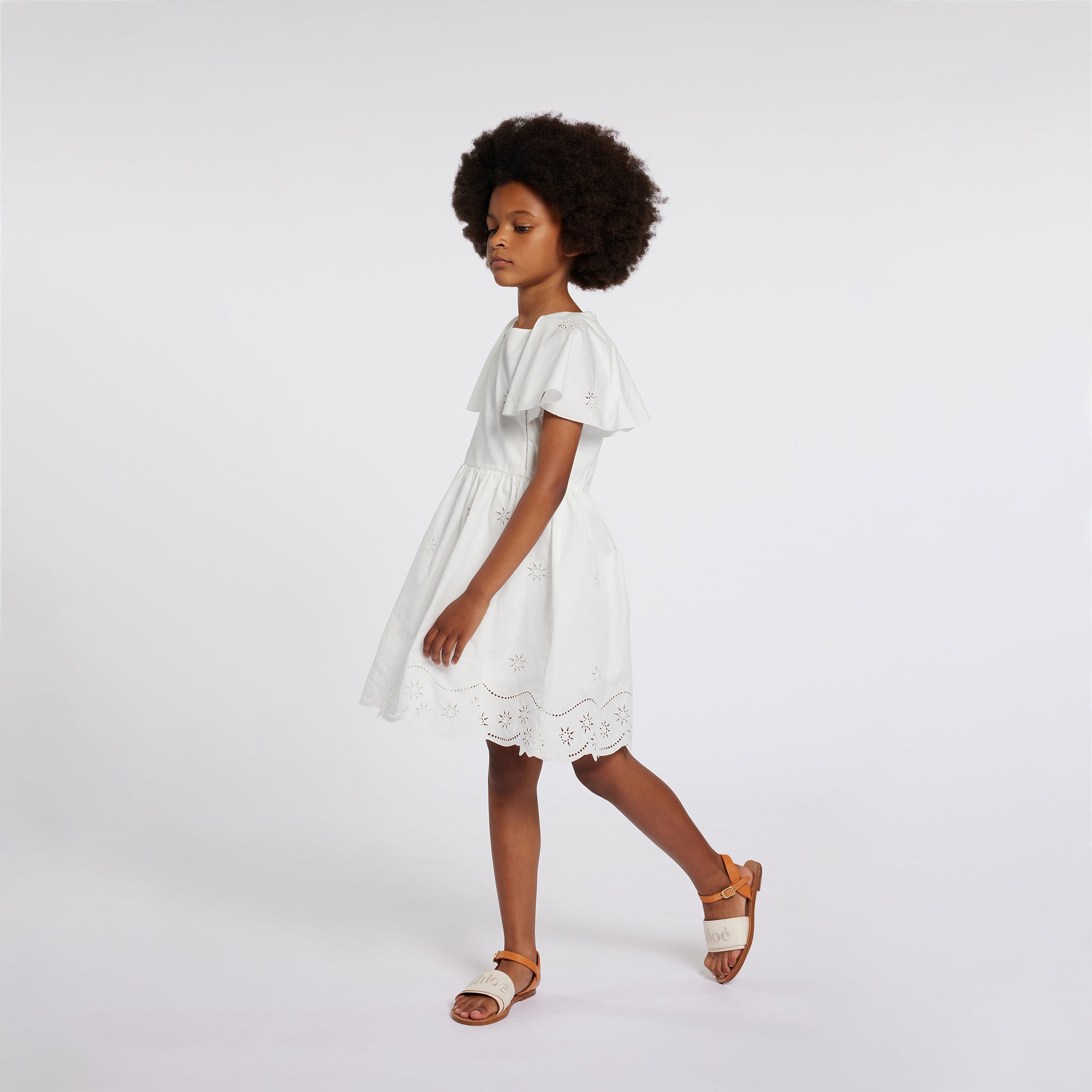 Girls White Embroidered Cotton Dress