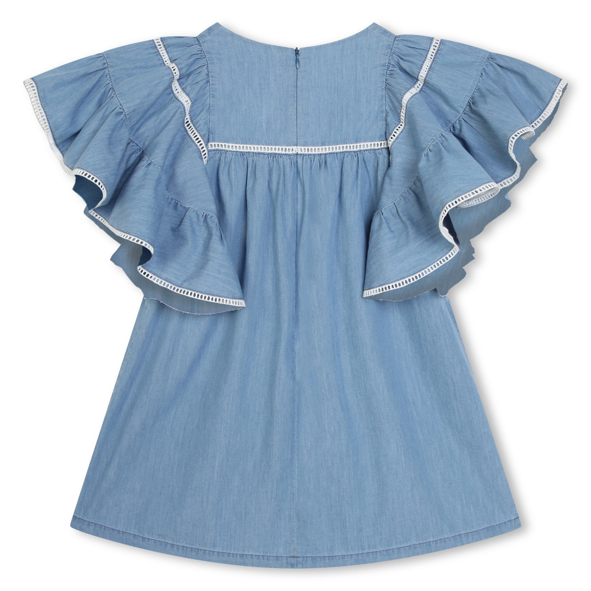 Girls Blue Ruffled Cotton Dress