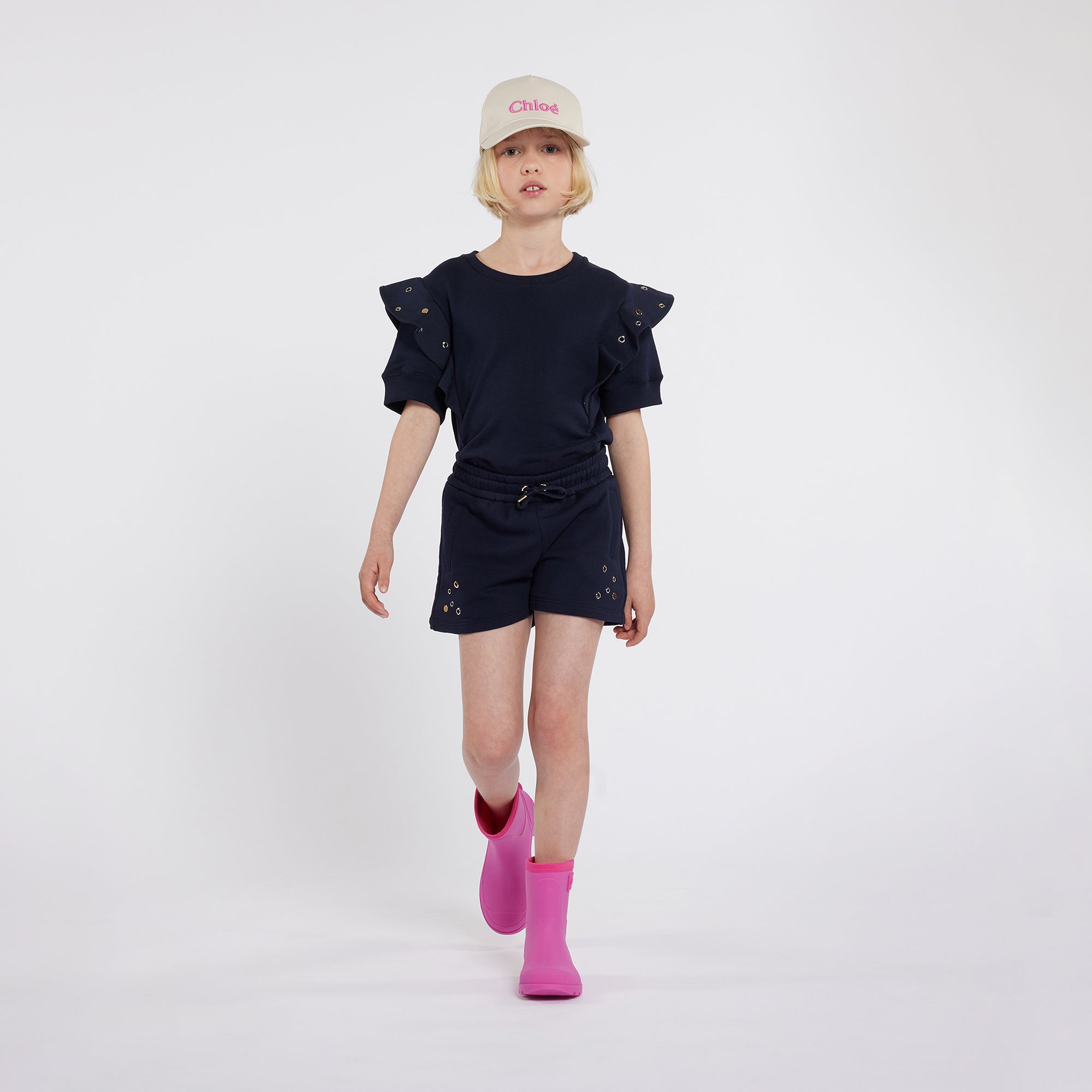 Girls Navy Cotton Shorts
